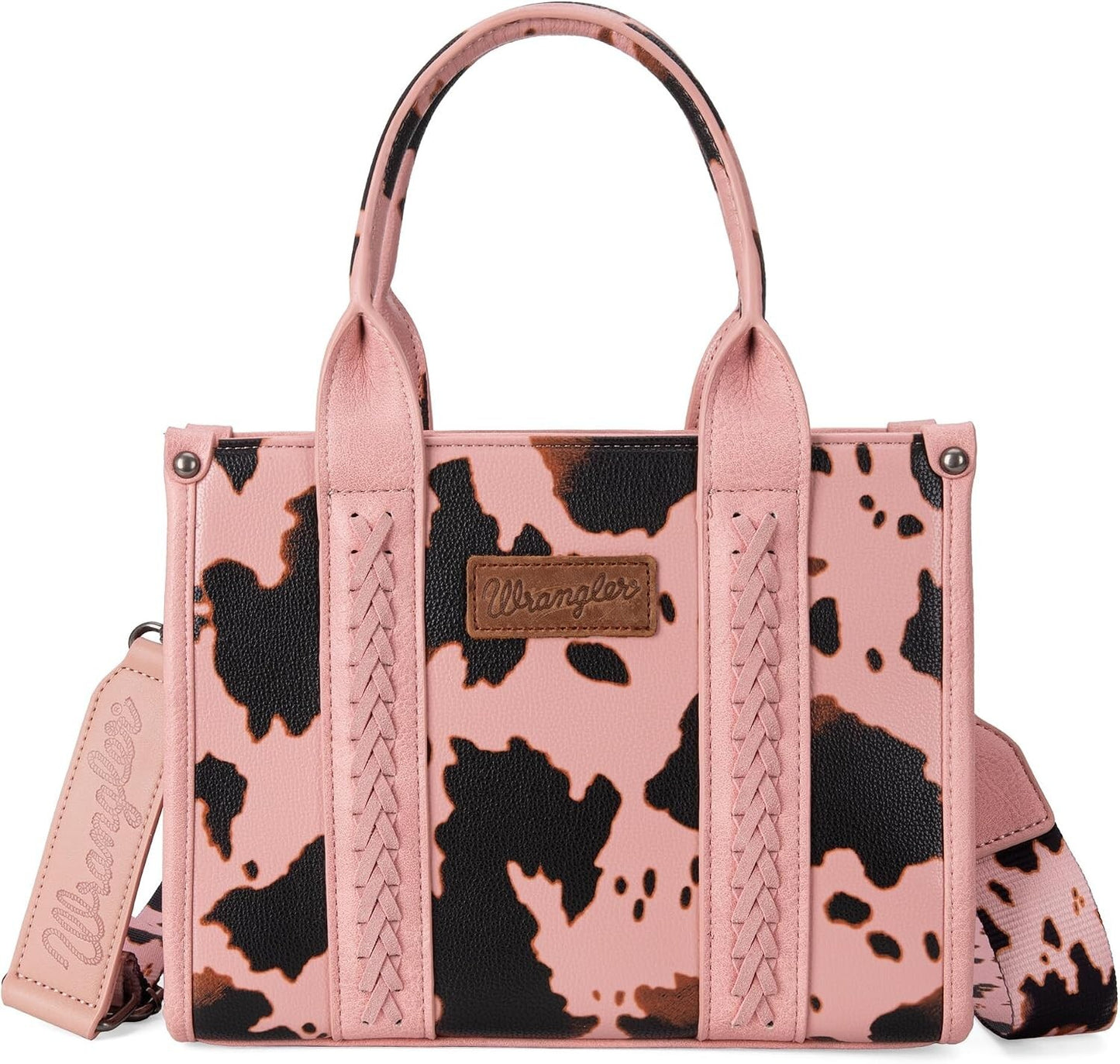 Women’s Cow Print Tote Bag Purse with Signature Strap