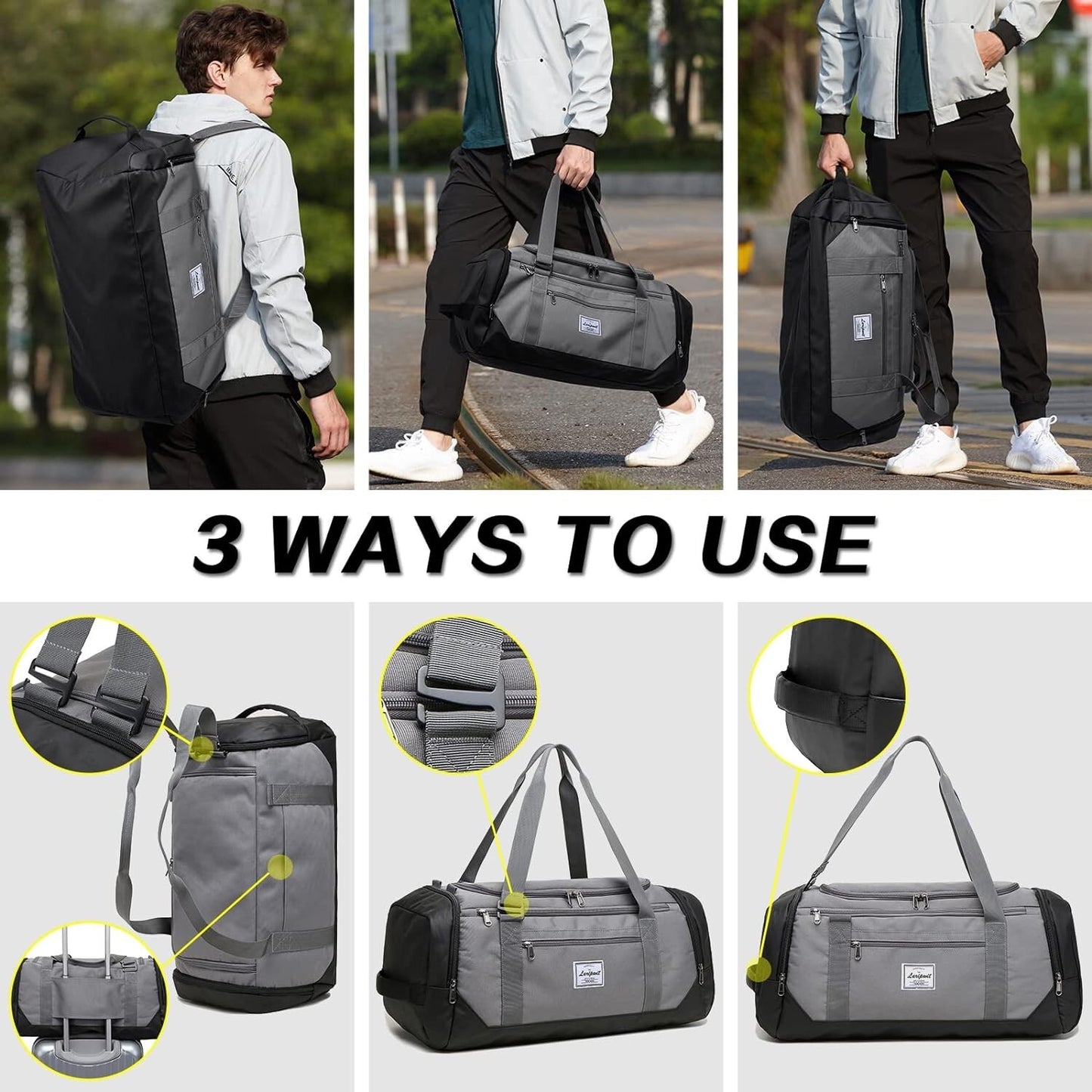 40L Travel Duffel Backpack Gym Bag Shoe Wet Pocket