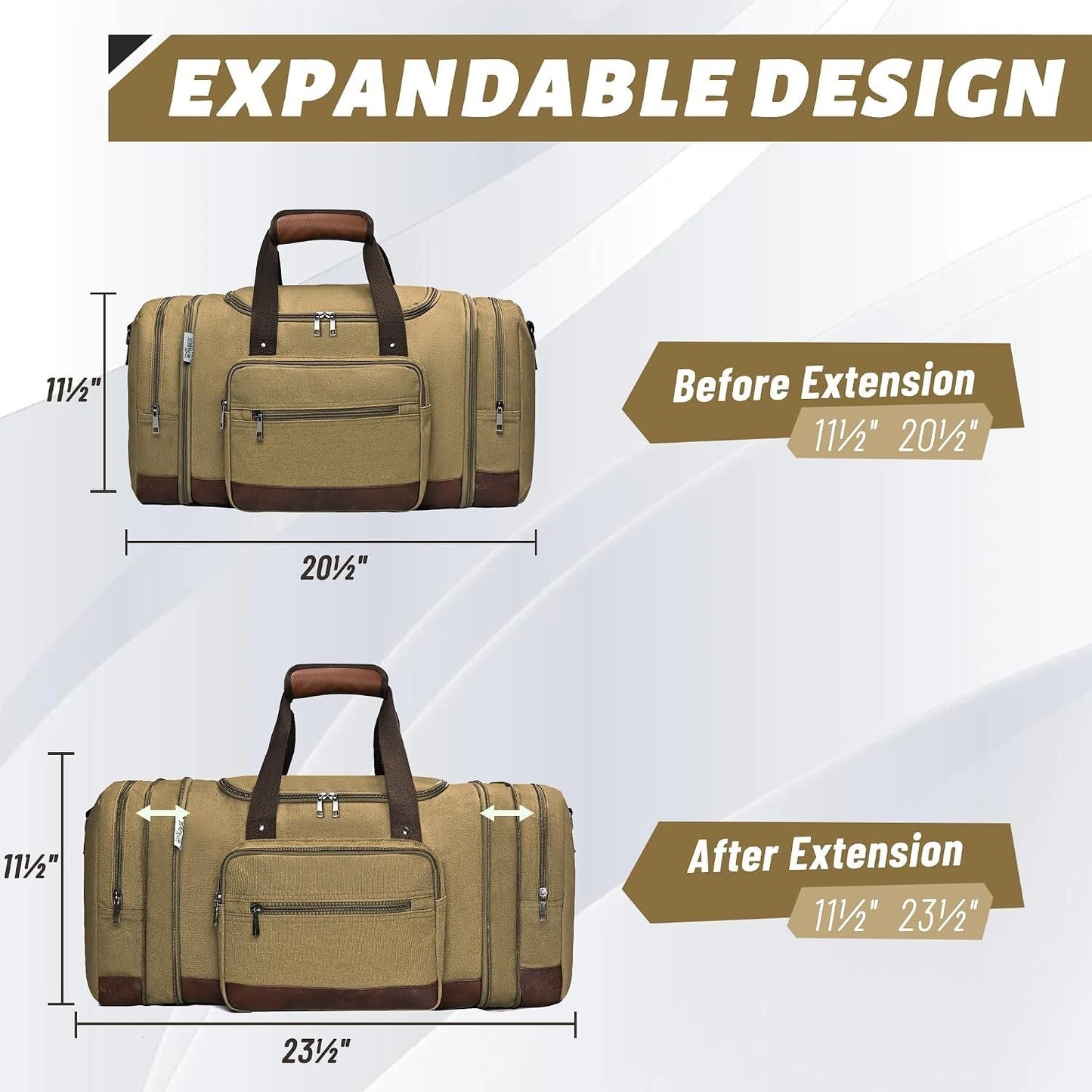50L Expandable Canvas Travel Duffel Bag Carry On