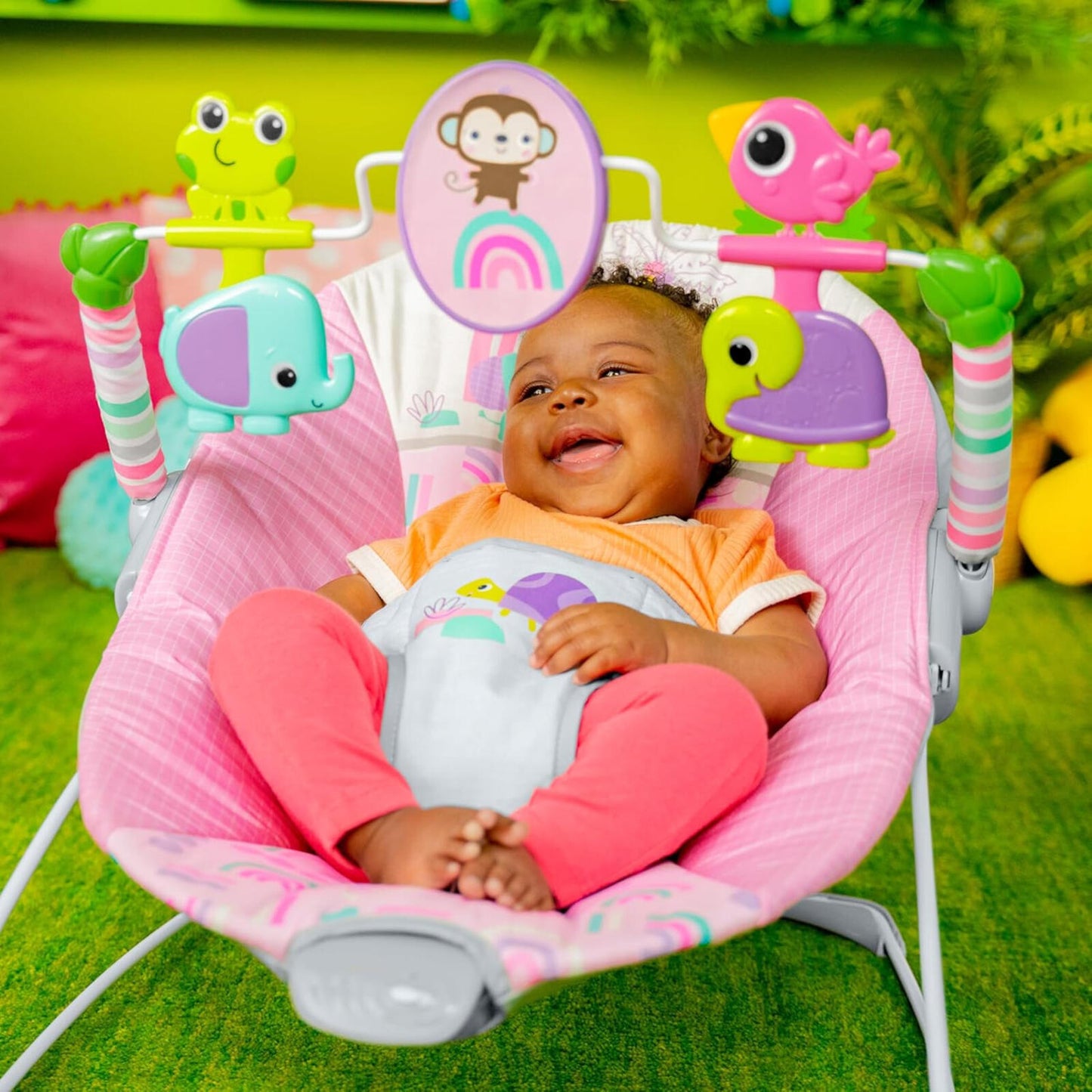 Pink Paradise Portable Baby Bouncer with Vibrating Infant Seat and -Toy Bar, Max