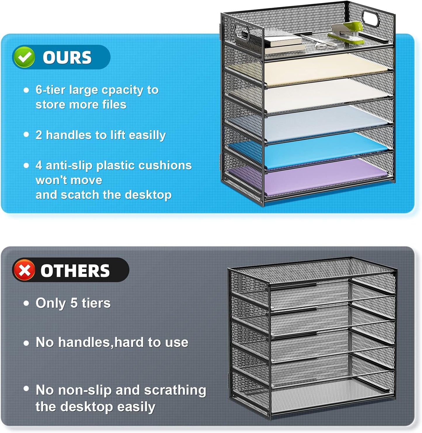 6 Tier Paper Organizer Tray - Black