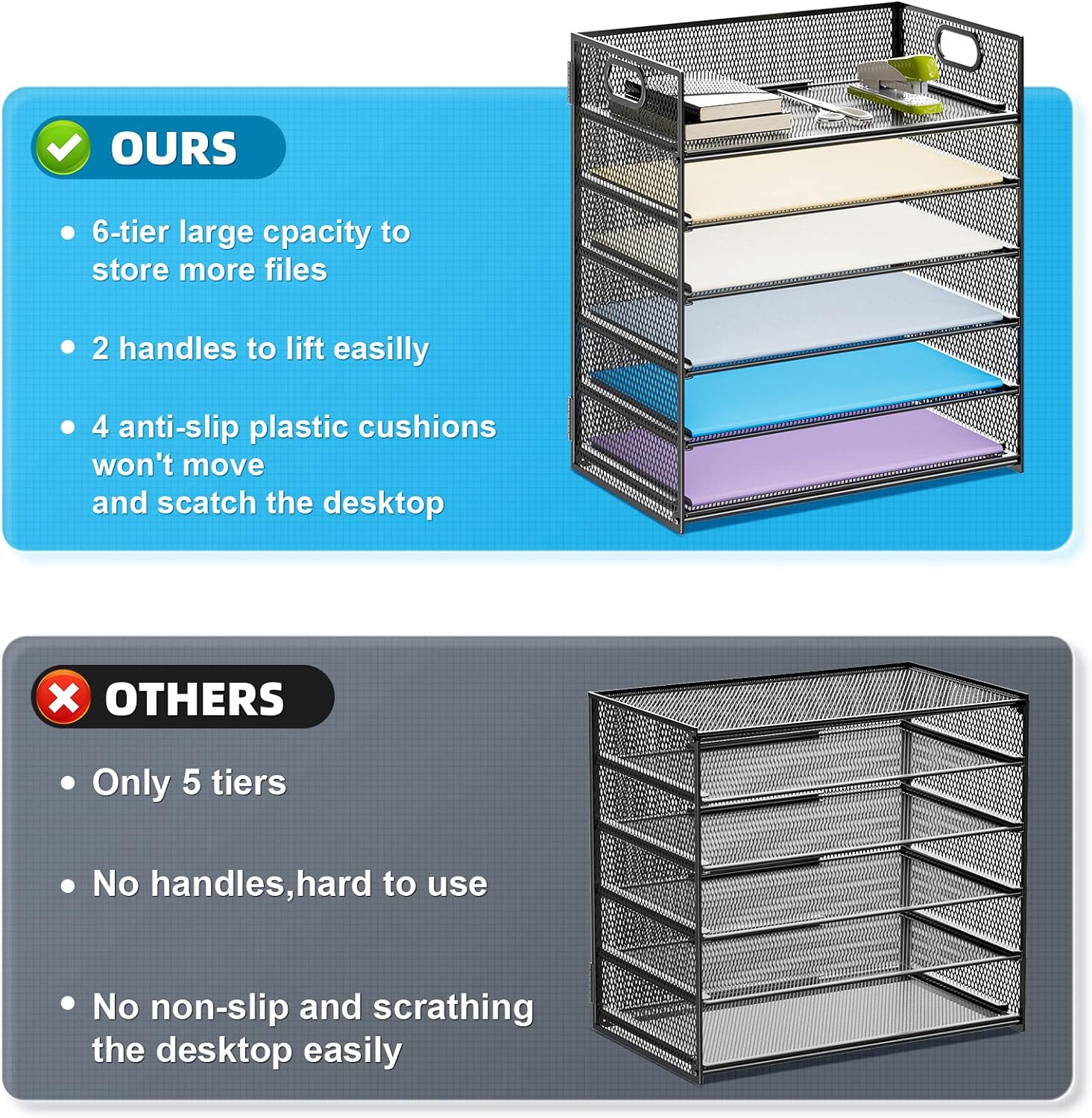 6 Tier Paper Organizer Tray - Black
