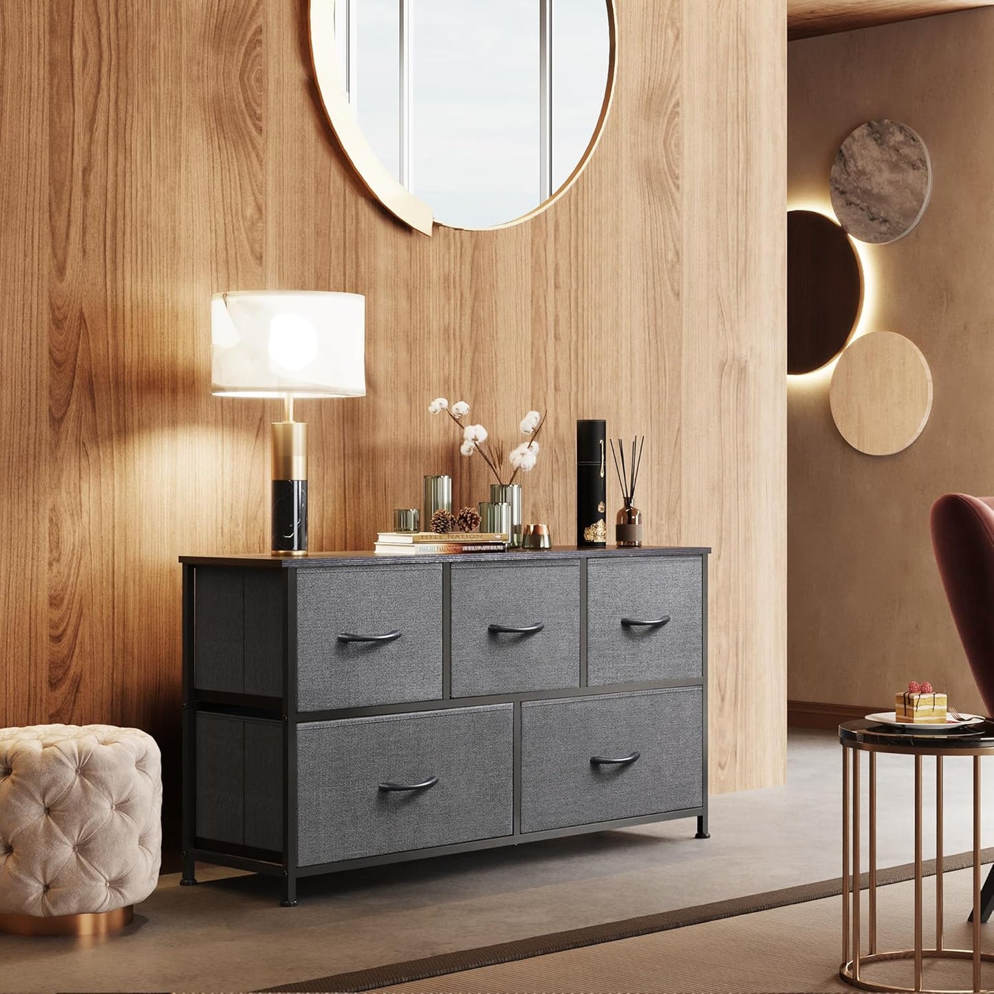 5 Drawer Dresser for Bedroom or Closet (Dark Grey)