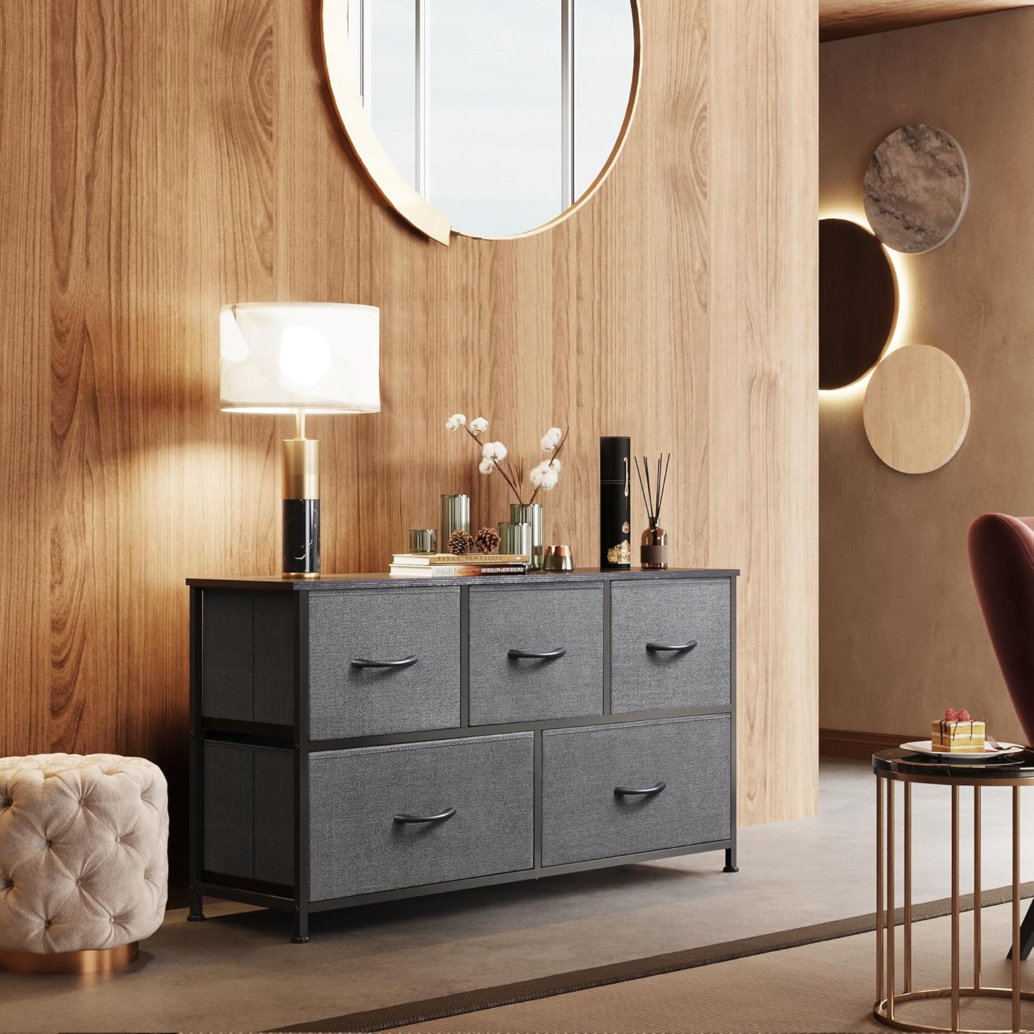 5 Drawer Dresser for Bedroom or Closet (Dark Grey)