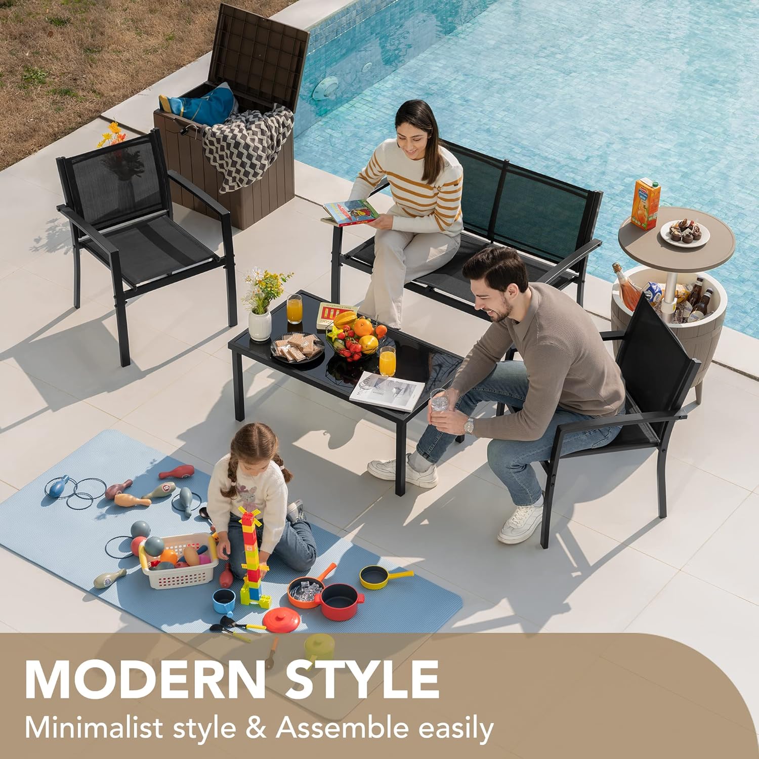 4 Pieces Outdoor Patio Set (Black)
