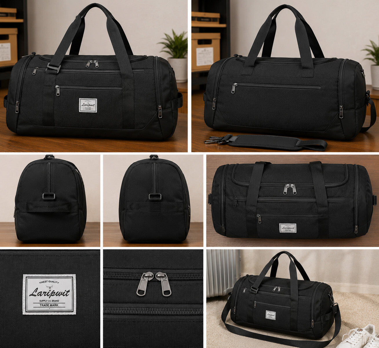 40L Travel Duffel Backpack Gym Bag Shoe Wet Pocket Black