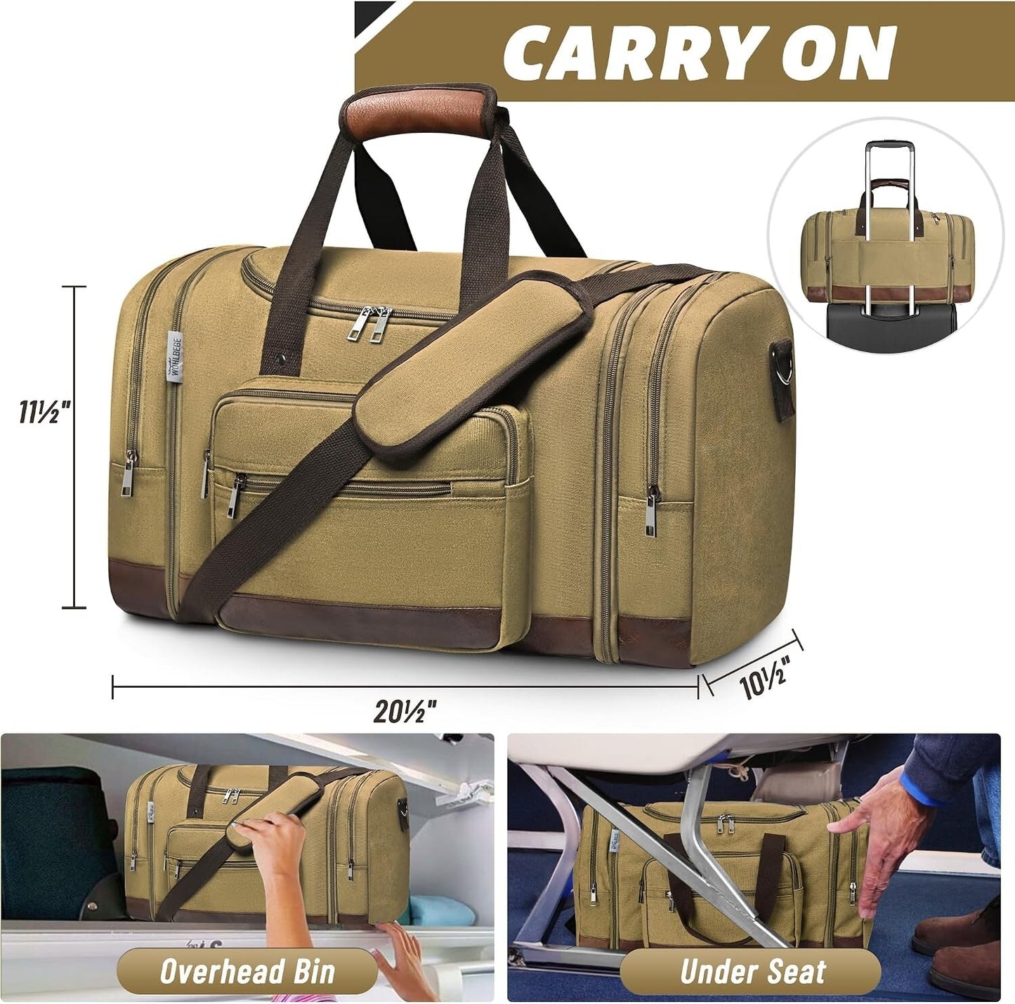 50L Expandable Canvas Travel Duffel Bag Carry On