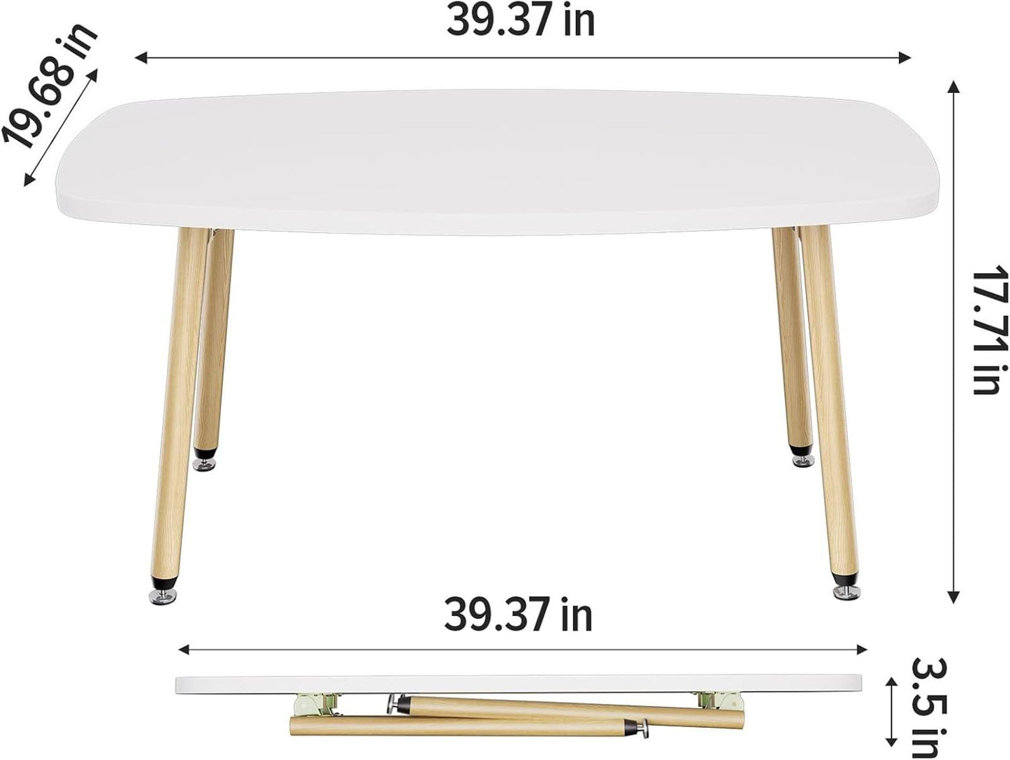 White Portable Folding Coffee Table, 39.3" Rectangular Living Room Table