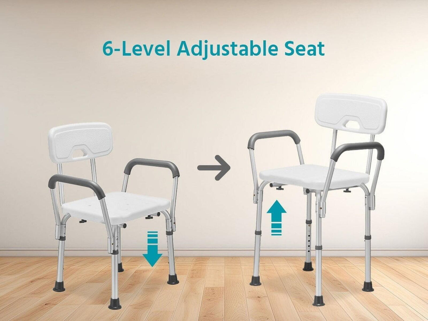 Height Adjustable Shower Chair with Arms & Back, 300lb Bath Seat for Adults