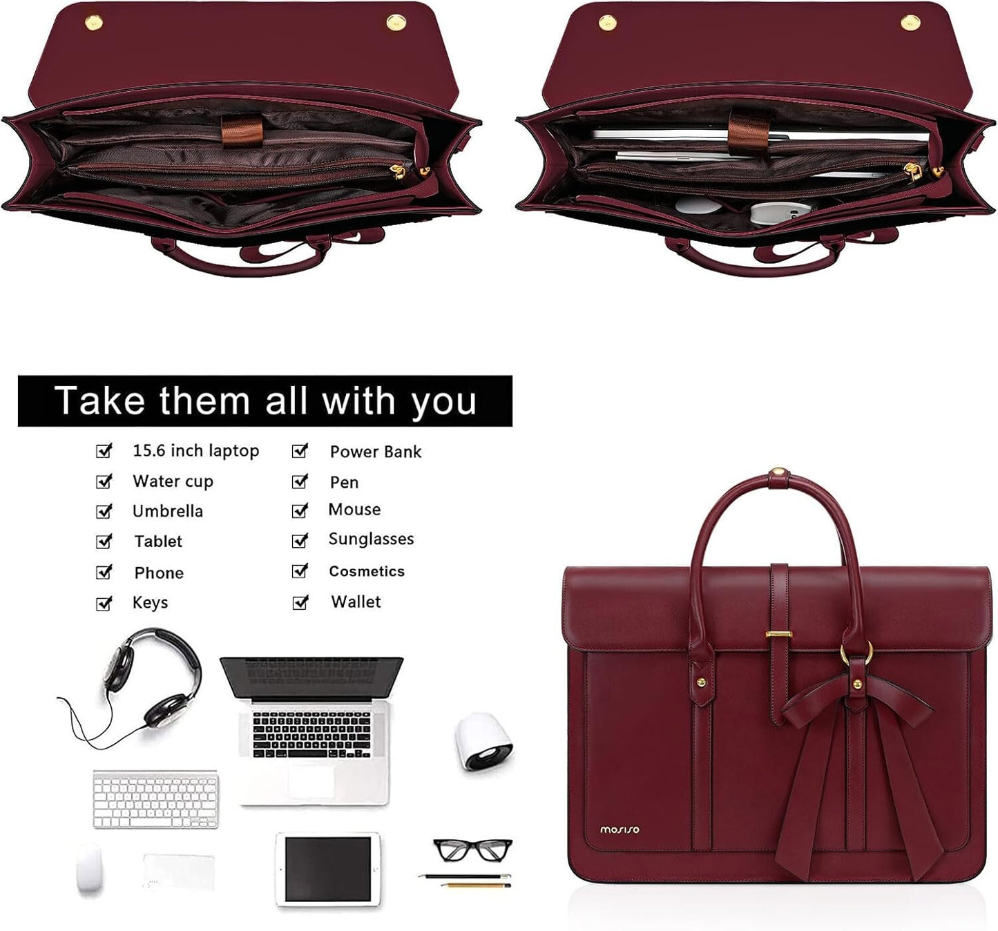 Women's PU Leather Laptop Bag Convertible Backpack Bowknot