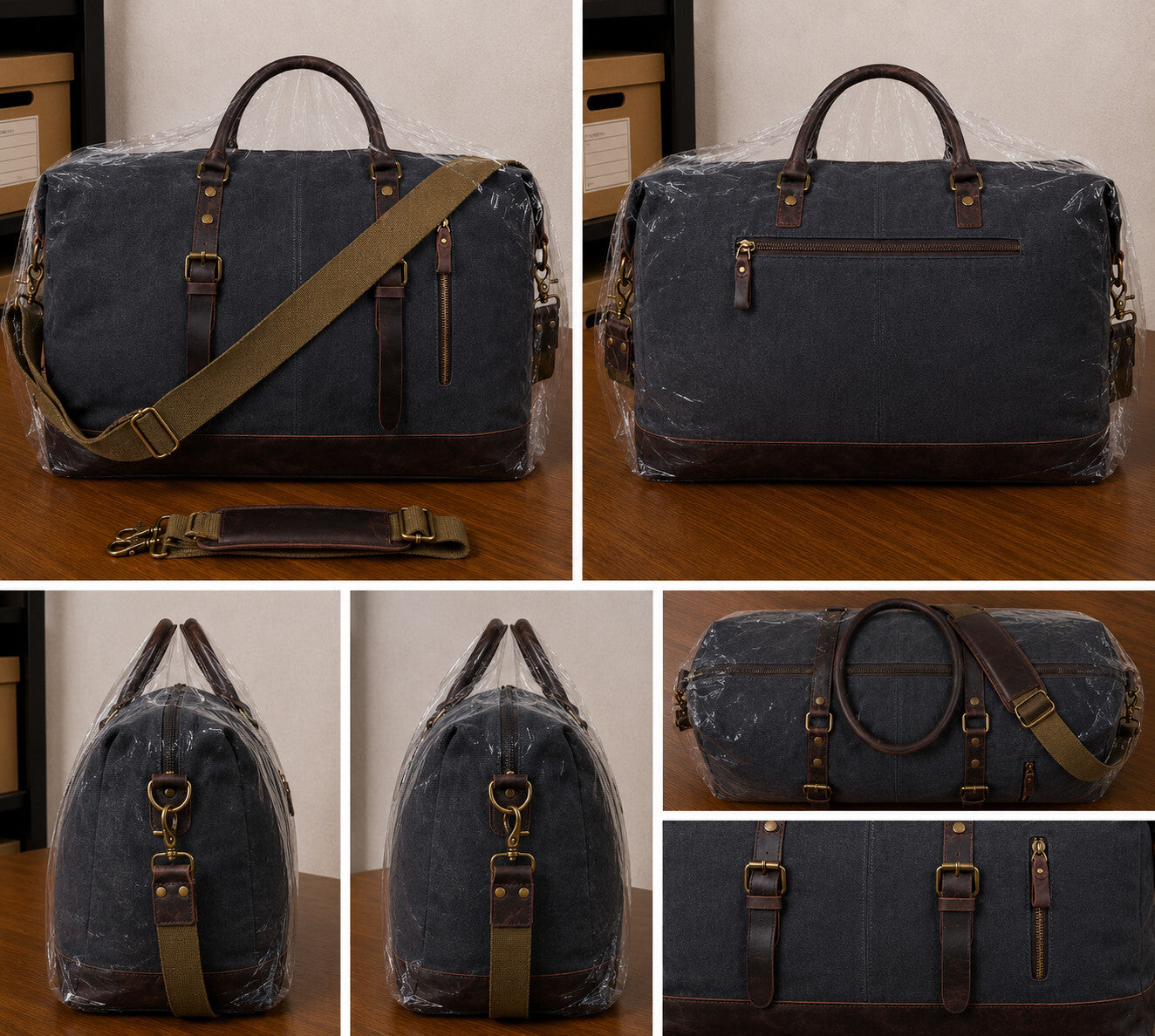 Men's Canvas Travel Duffel Bag Leather Carry On Weekender