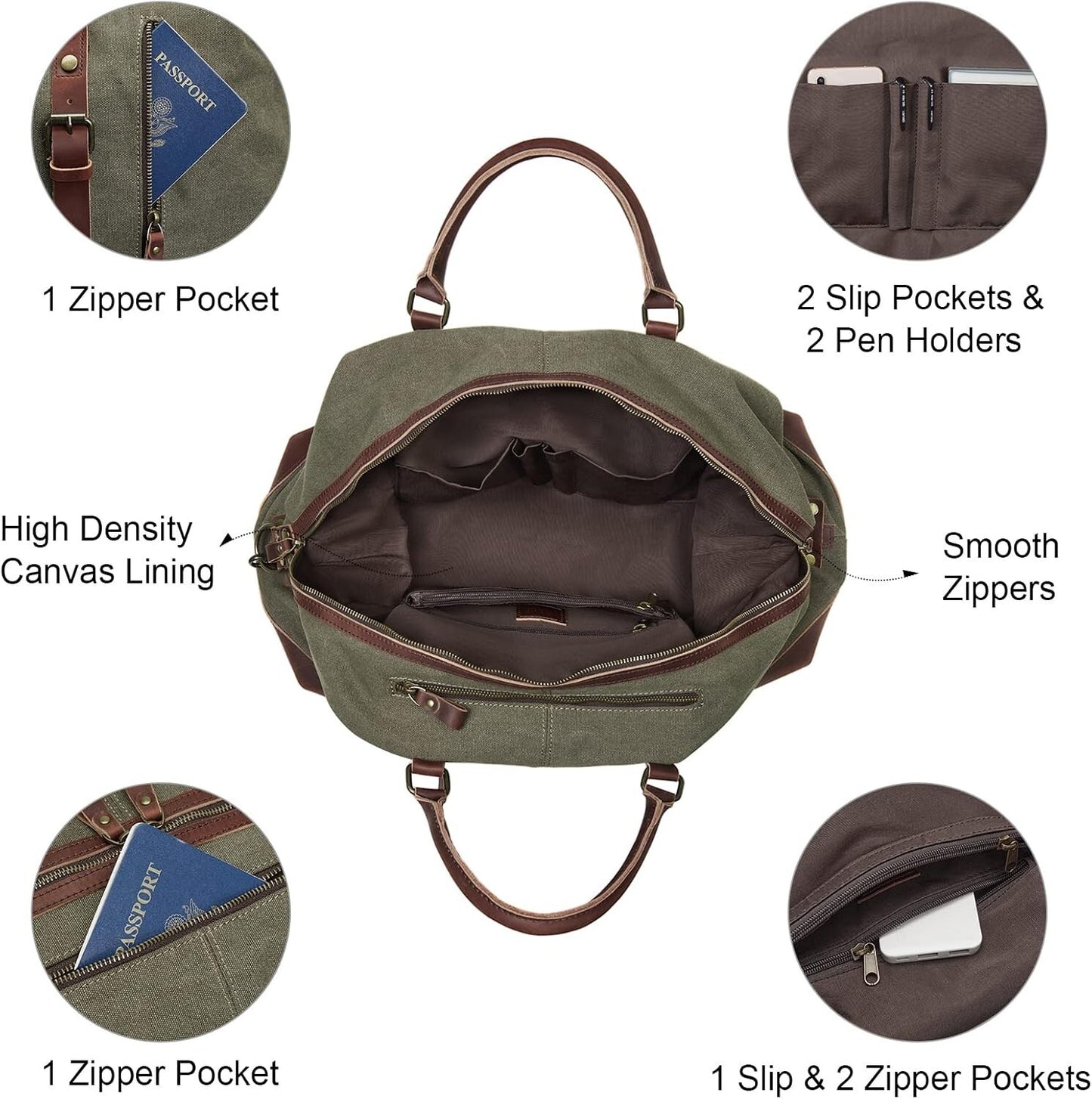 Canvas Travel Duffel Bag Leather Trim Carry On Weekender