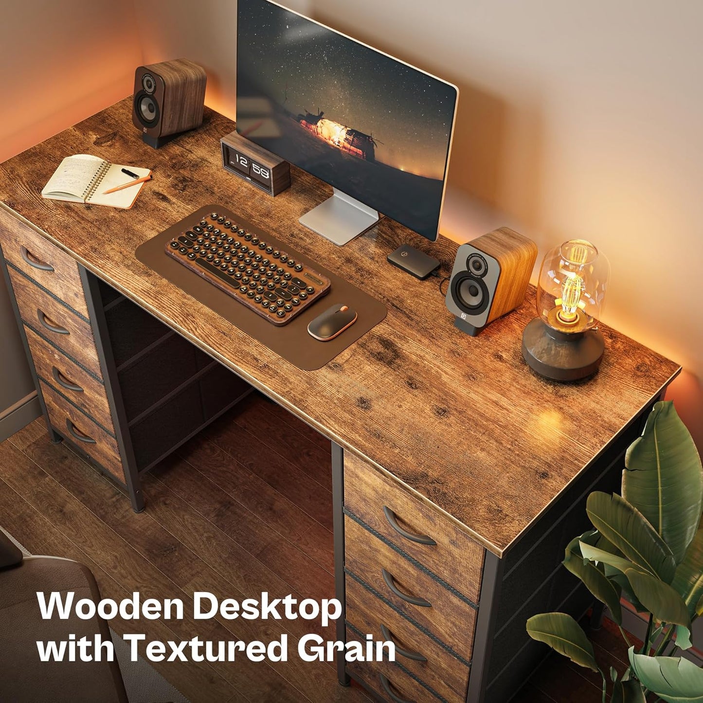 Computer Desk With 8 Drawers (Brown)