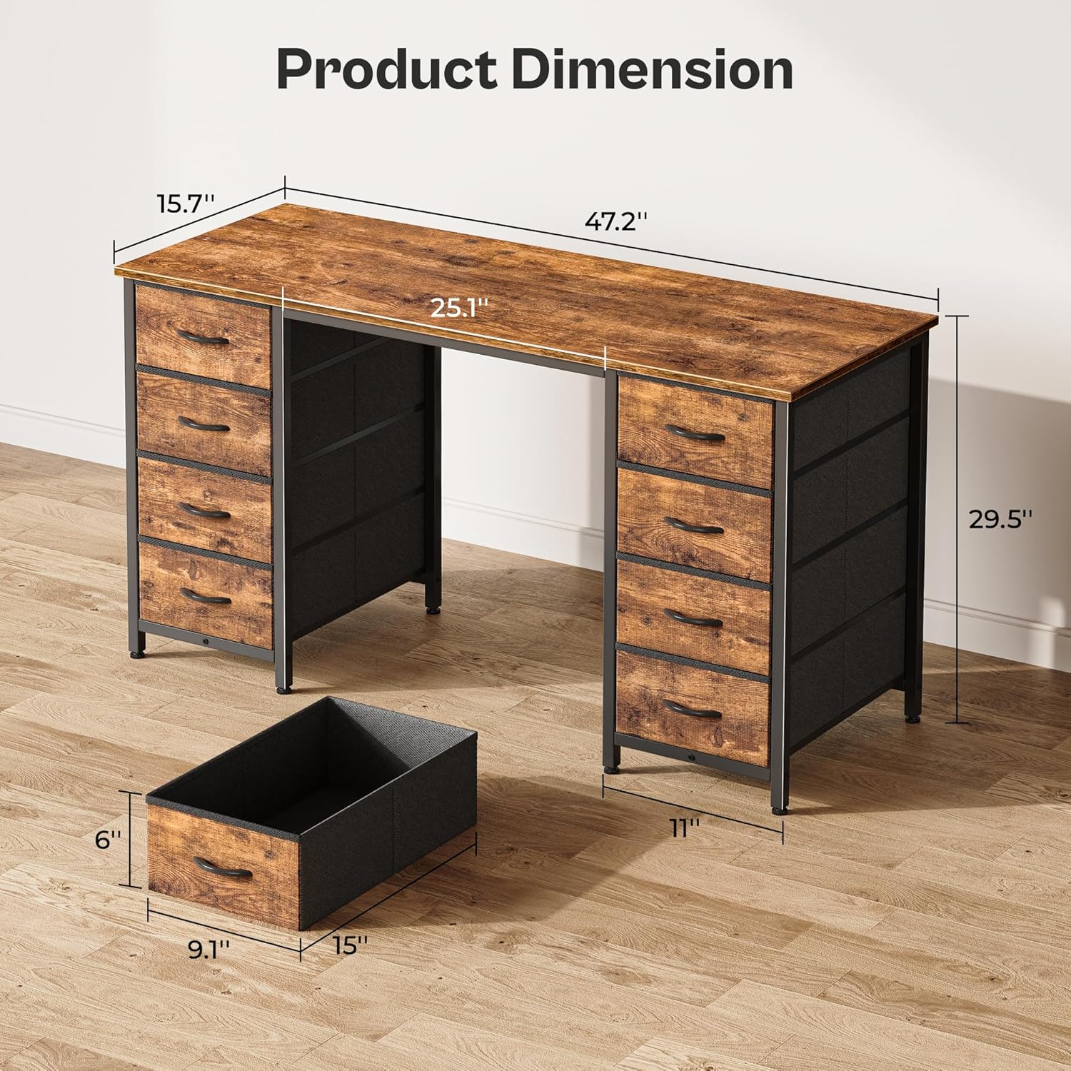 Computer Desk With 8 Drawers (Brown)