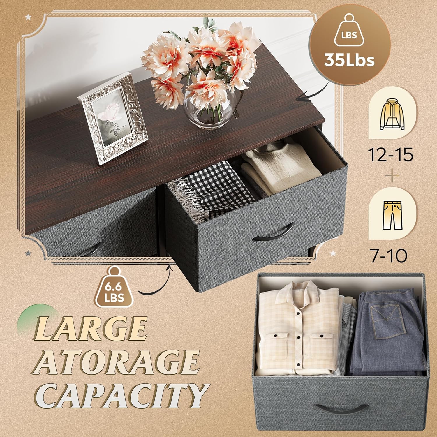 8 Drawer Dresser for Bedroom or Closet (Dark Gray)