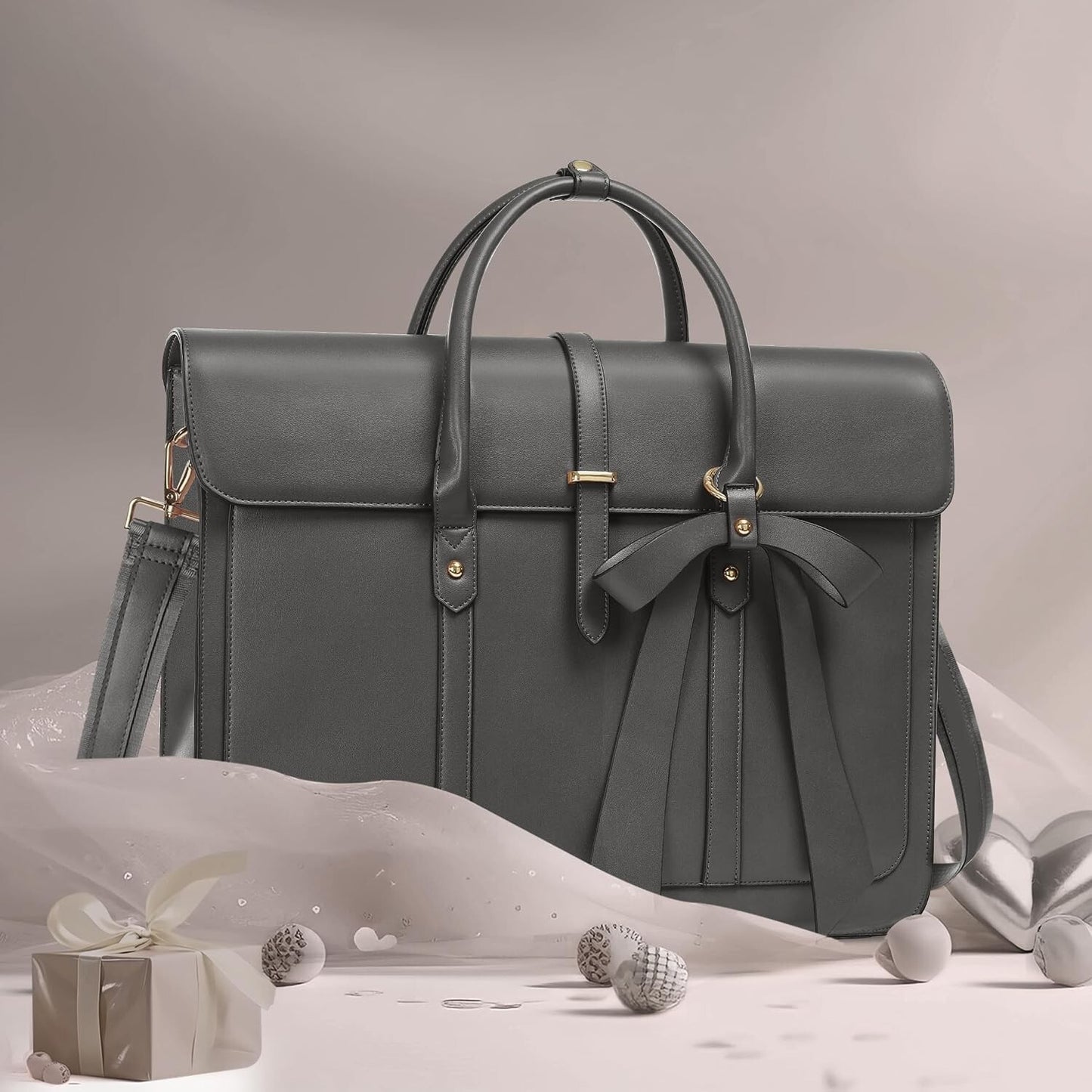 Women's PU Leather Laptop Bag Convertible Backpack Bowknot