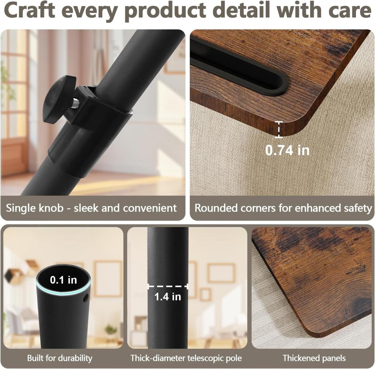 360° Swivel Adjustable Sofa Arm Tray Table Rustic Side Table
