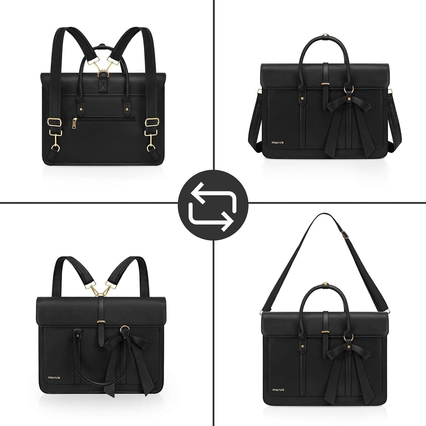 Women's PU Leather Laptop Bag Convertible Backpack Bowknot