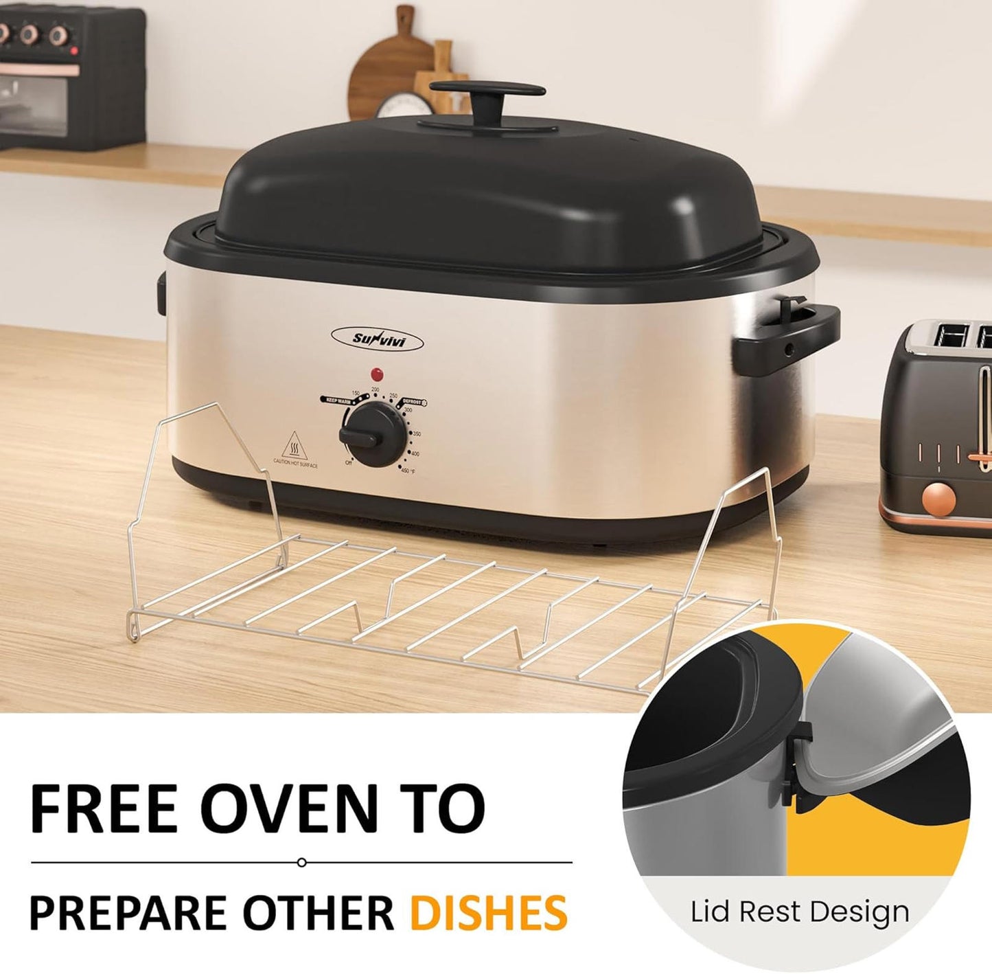 Electric Roaster Oven, Roaster with Removable 3-Bin Buffet Server, 20 QT Turkey