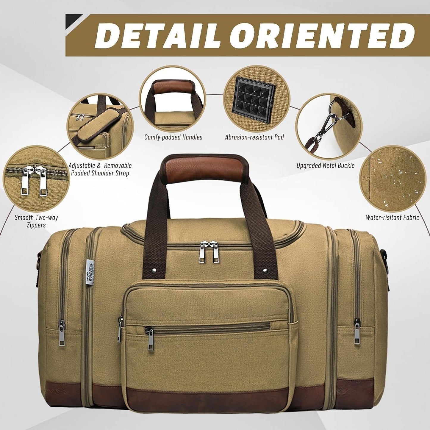 50L Expandable Canvas Travel Duffel Bag Carry On