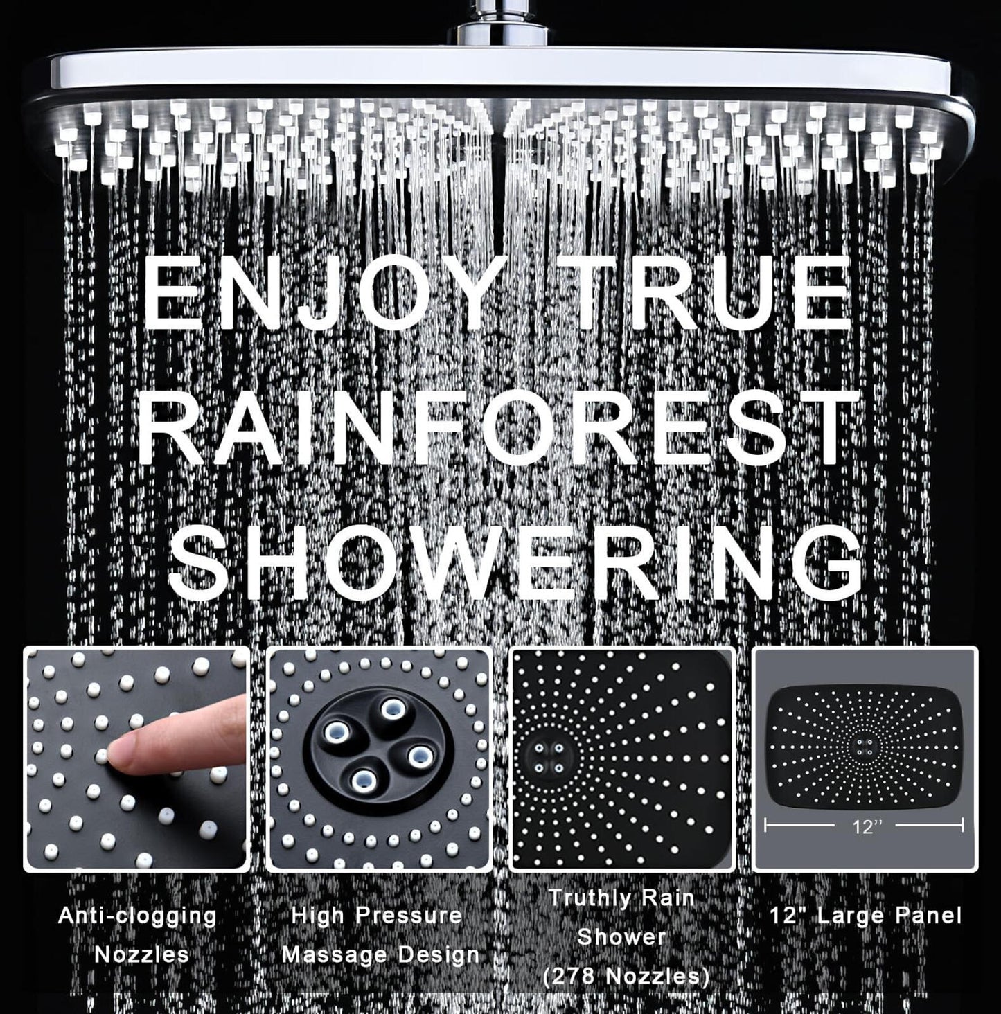 High Pressure Rain Shower Head Combo w/ Handheld 10 Sprays Magnetic Docking