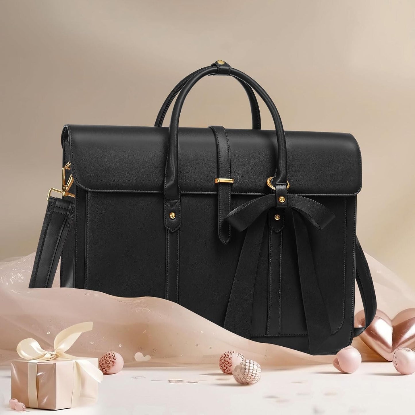 Women's PU Leather Laptop Bag Convertible Backpack Bowknot