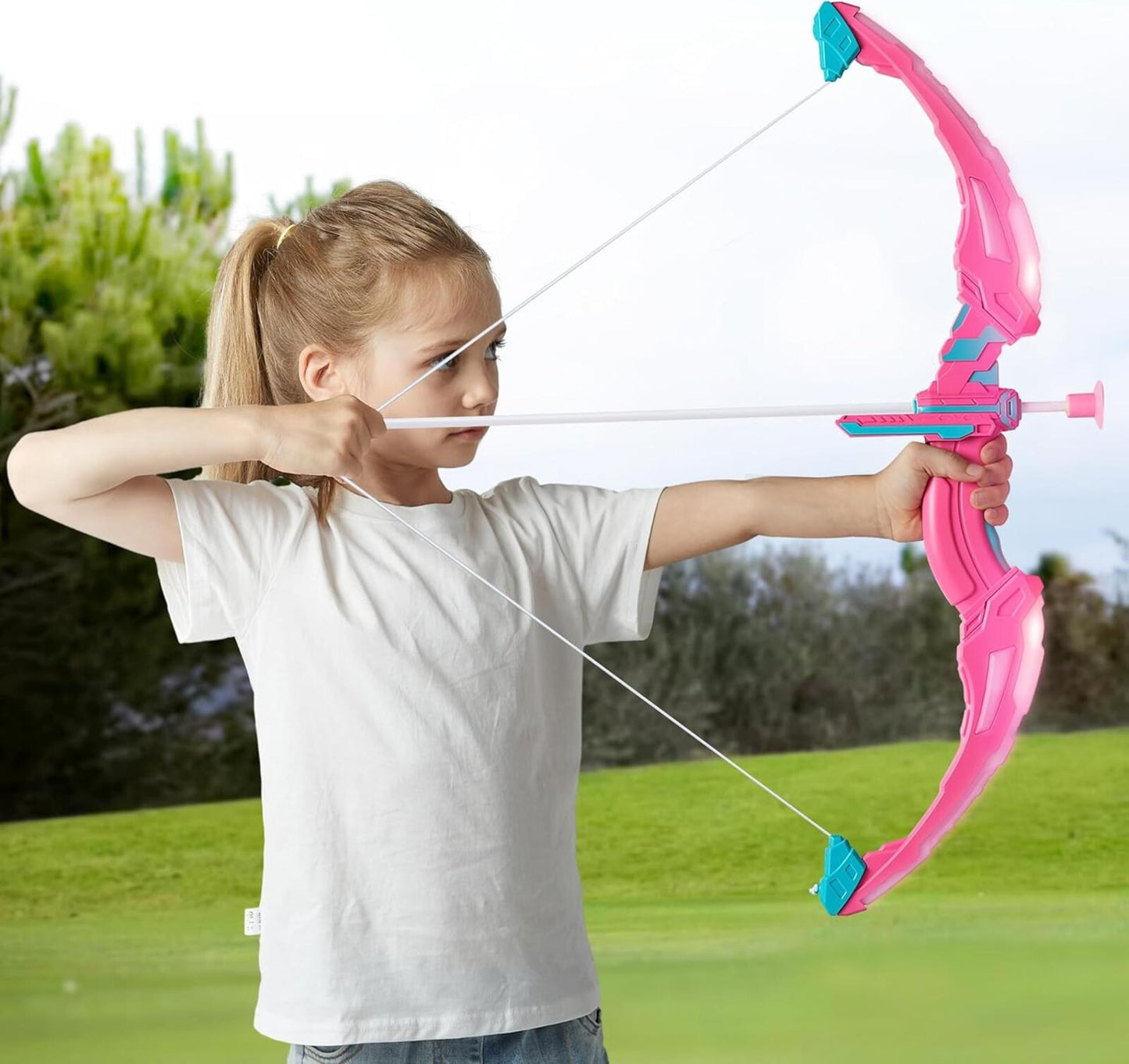 Pink Bow and Arrow Set for Girls, LED Light up Archery Toy Set with 9 Suction Cu