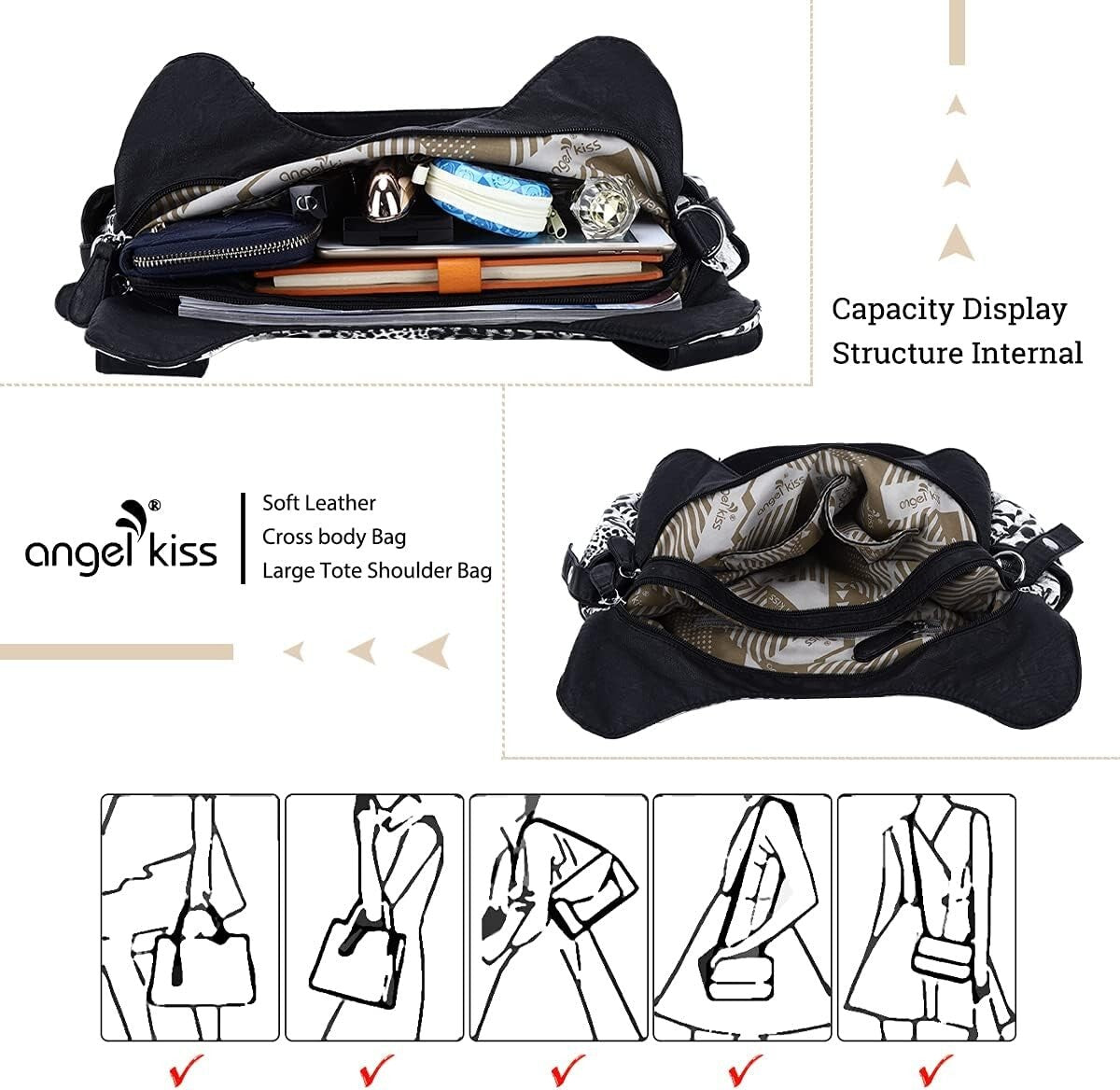 Angelkiss Women's Hobo Purse Handbag Daily Shoulder Bag