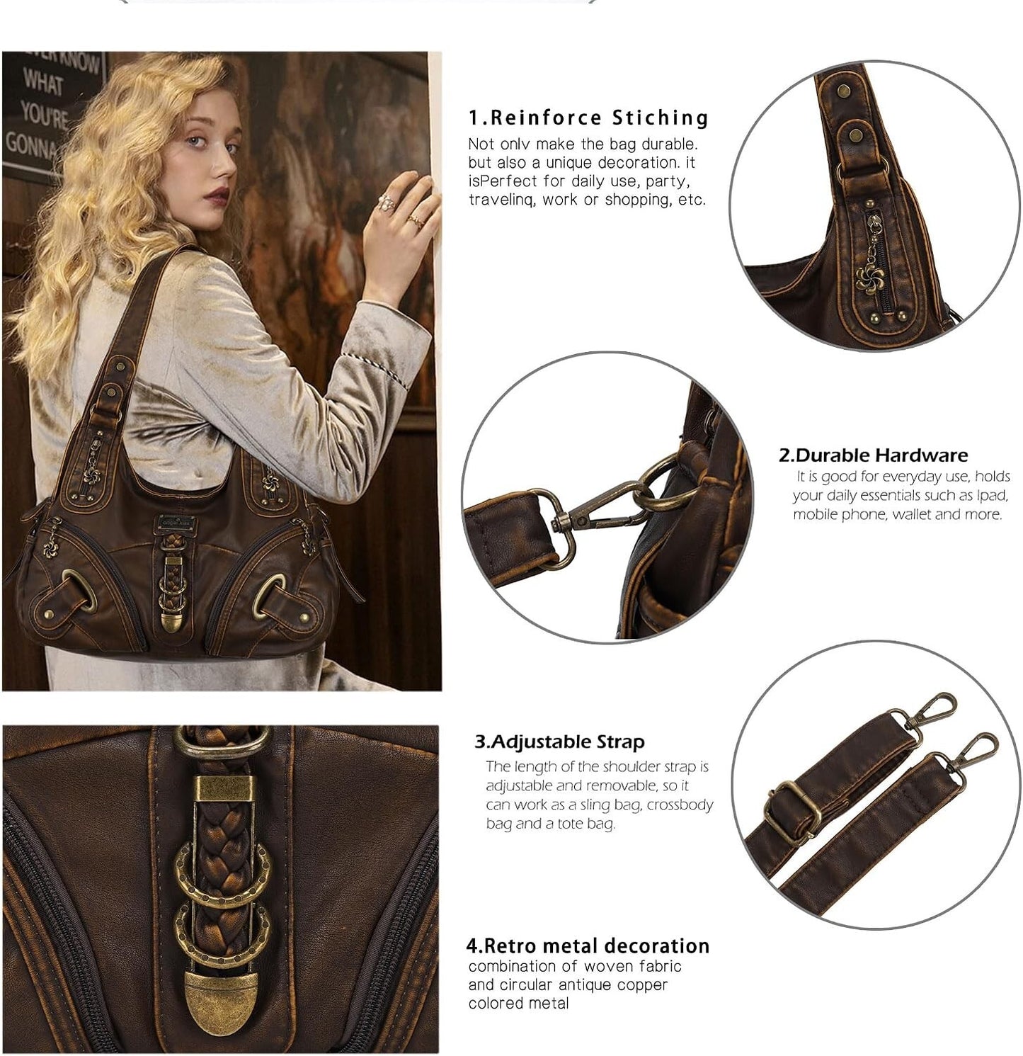 Angelkiss Women's Hobo Purse Large Daily Shoulder Bag