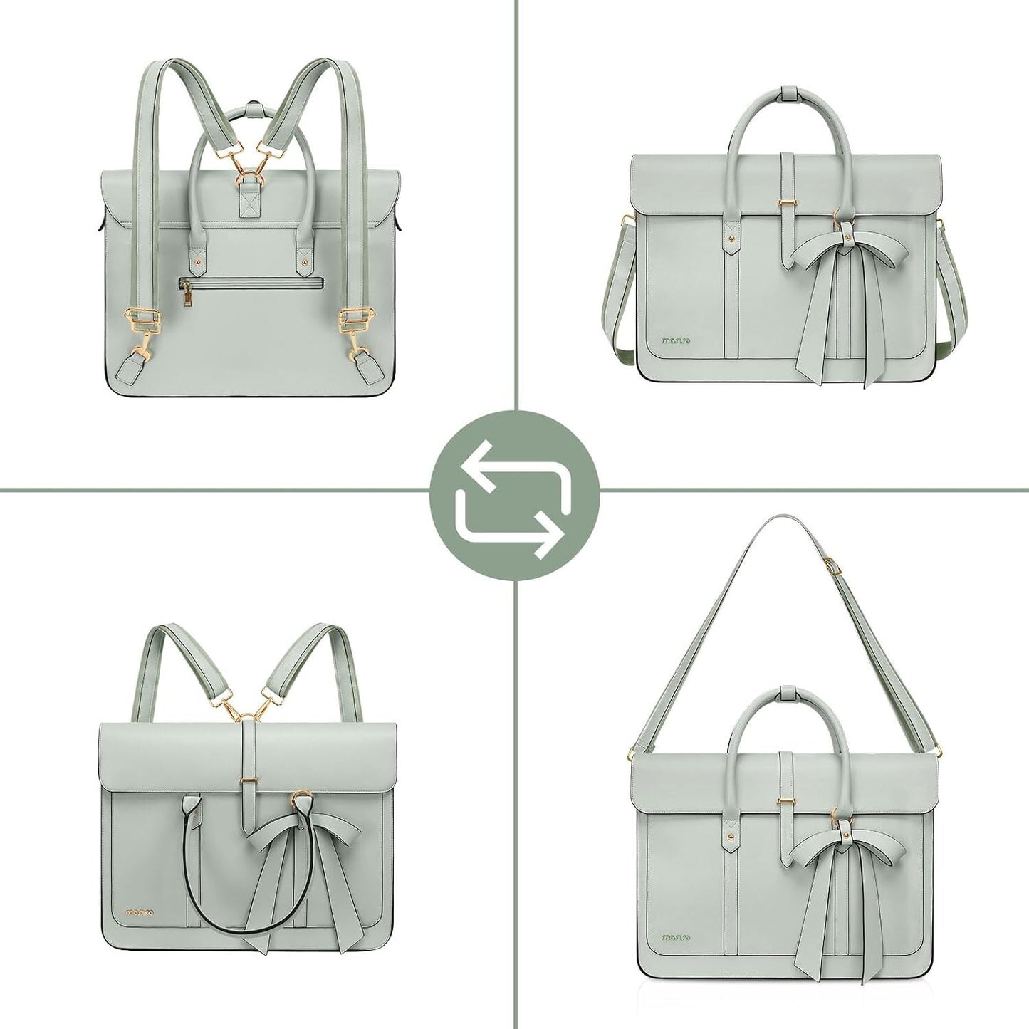 Women's PU Leather Laptop Bag Convertible Backpack Bowknot
