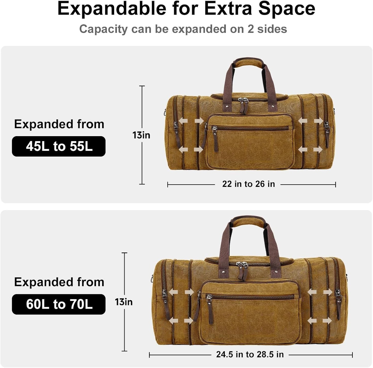 Men's Expandable Canvas Travel Duffel Bag Carry On Gym