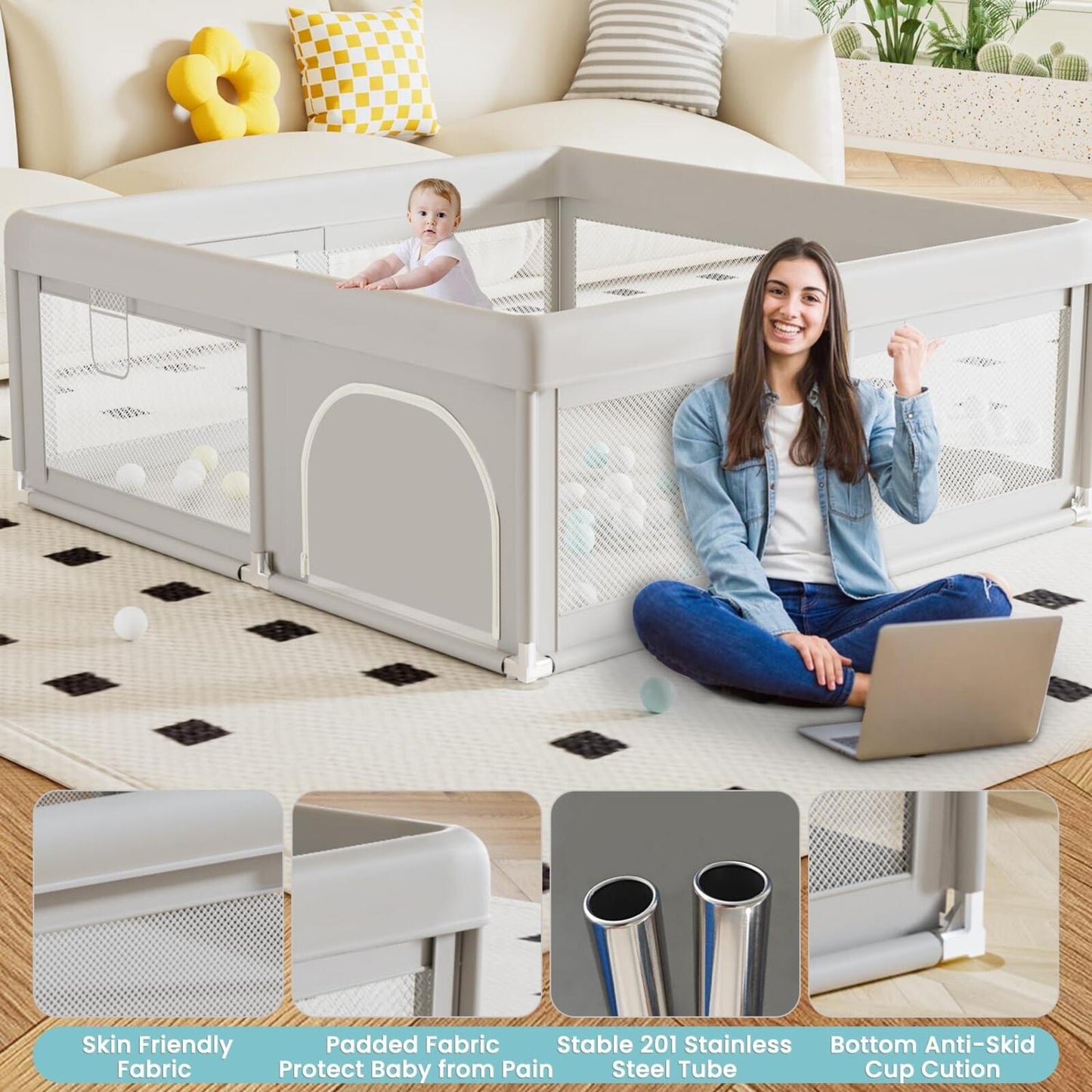 Baby Playpen 50X50 Inch, Play Pens for Babies and Toddlers Baby Fence Play Yards