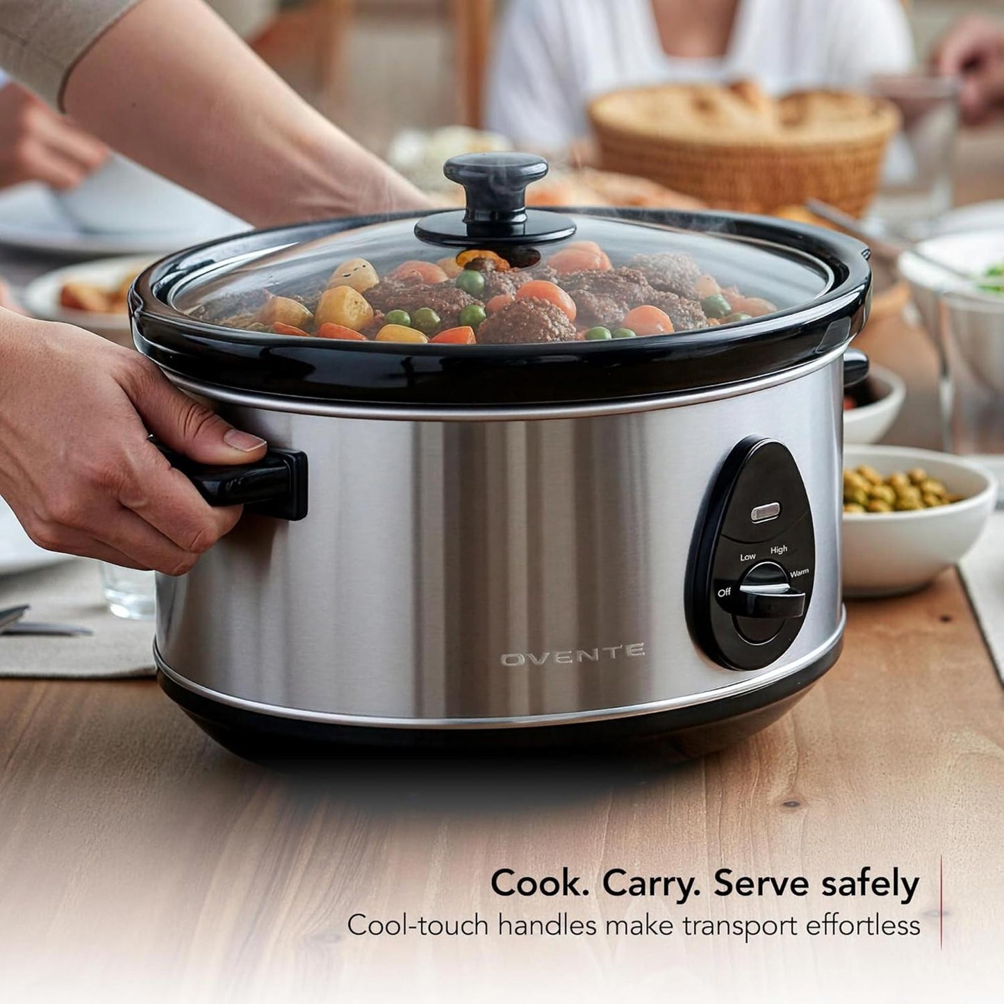 3.7Qt Electric Slow Cooker Stainless Steel Non-Stick Dishwasher Safe Silver