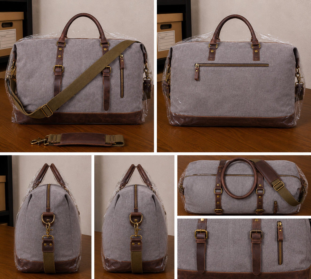 Canvas Travel Duffel Bag Leather Trim Carry On Weekender