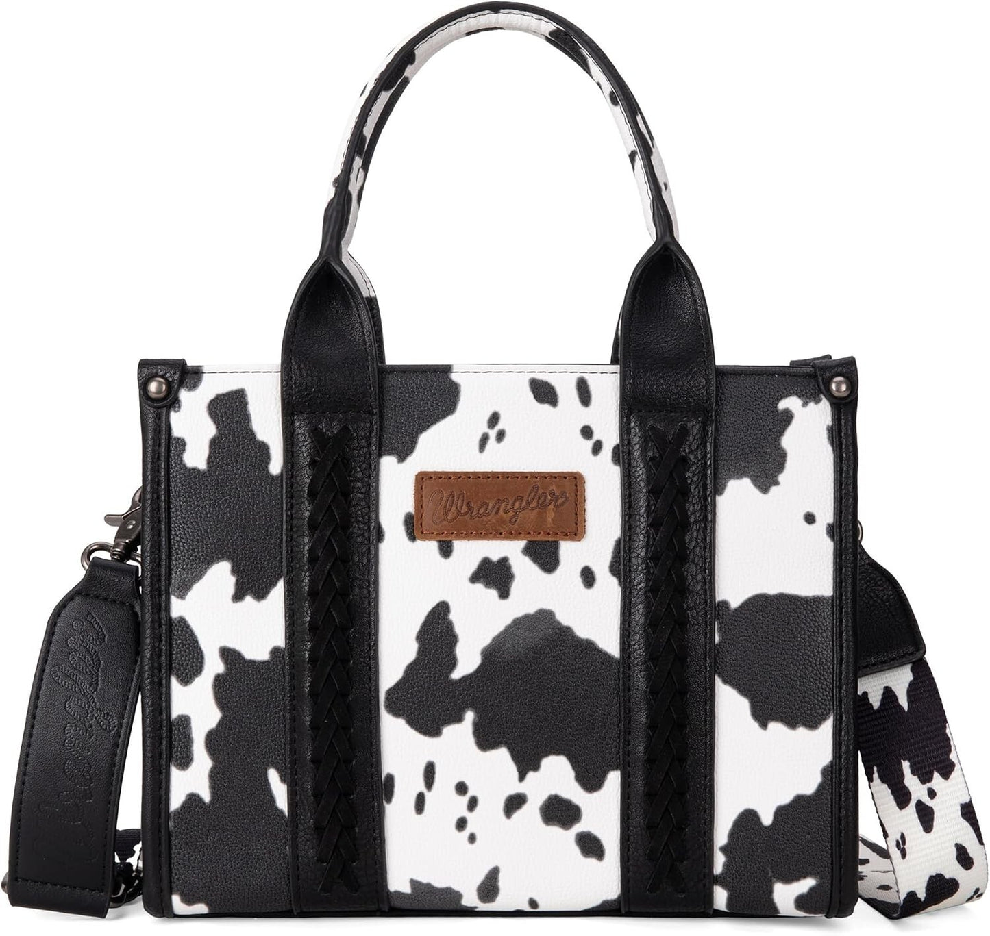 Women's Cow Print Tote Bag Purse with Signature Strap