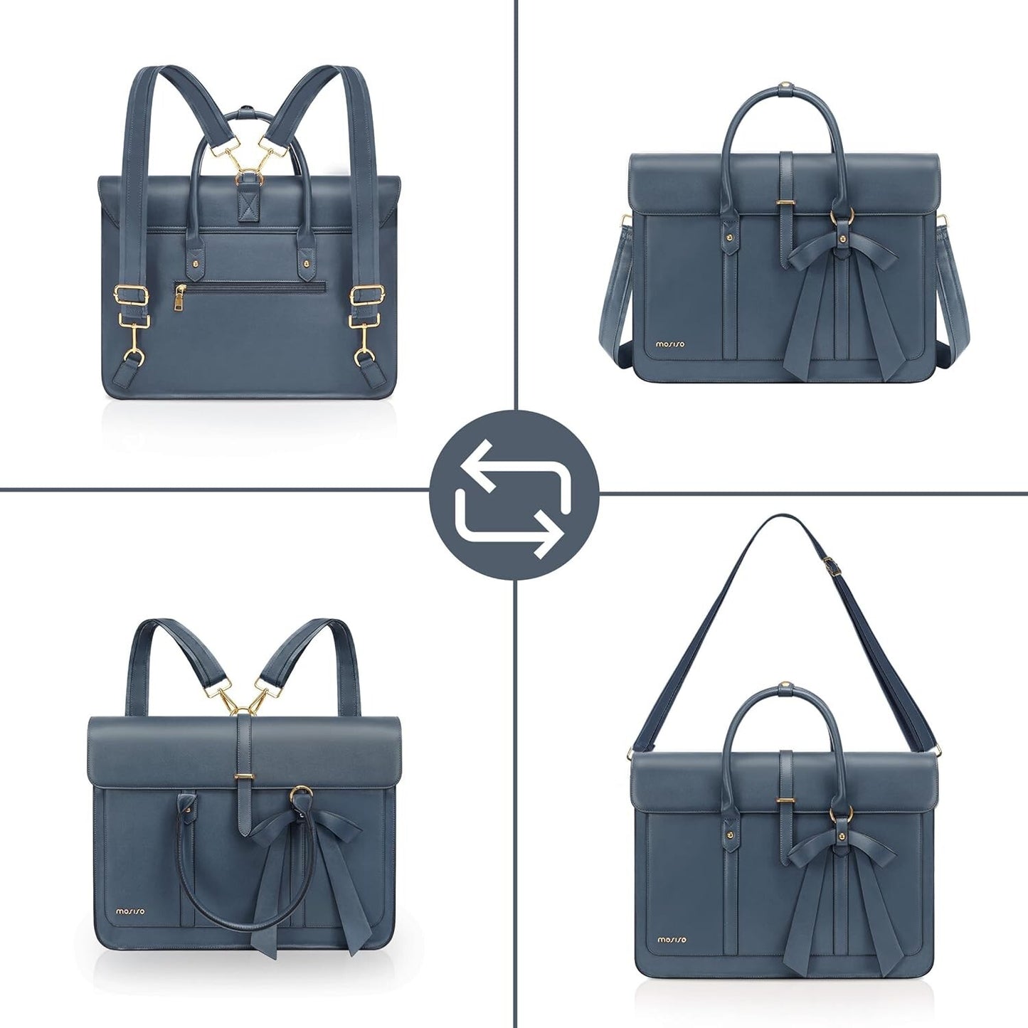 Women's PU Leather Laptop Bag Convertible Backpack Bowknot