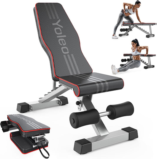 Foldable Adjustable Weight Bench for Full Body Home Gym Workouts - Black