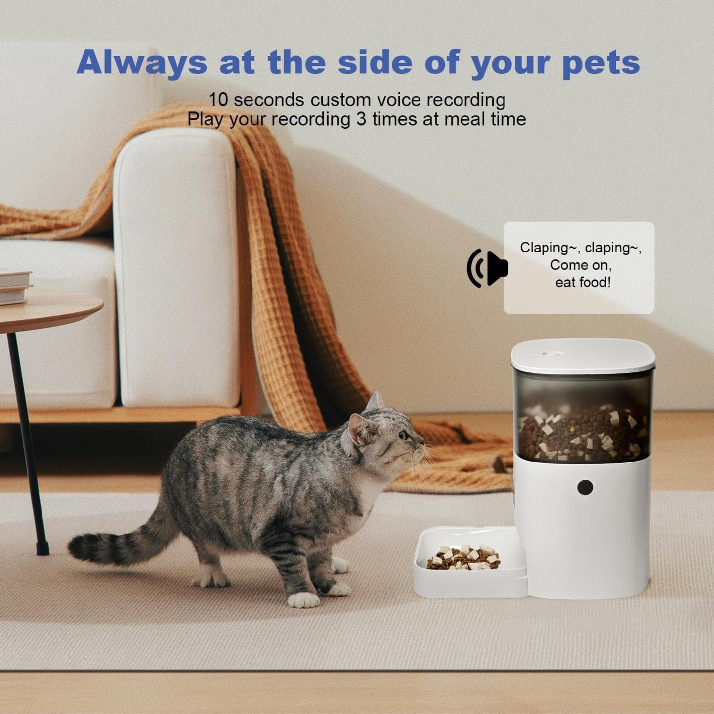 Automatic Cat Feeder, Food Dispenser with 10s Voice Recorder