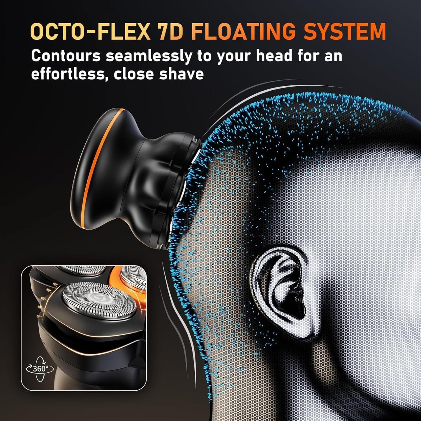 7D Waterproof Electric Head Shaver for Bald Men - Cordless, Rechargeable, LED Di