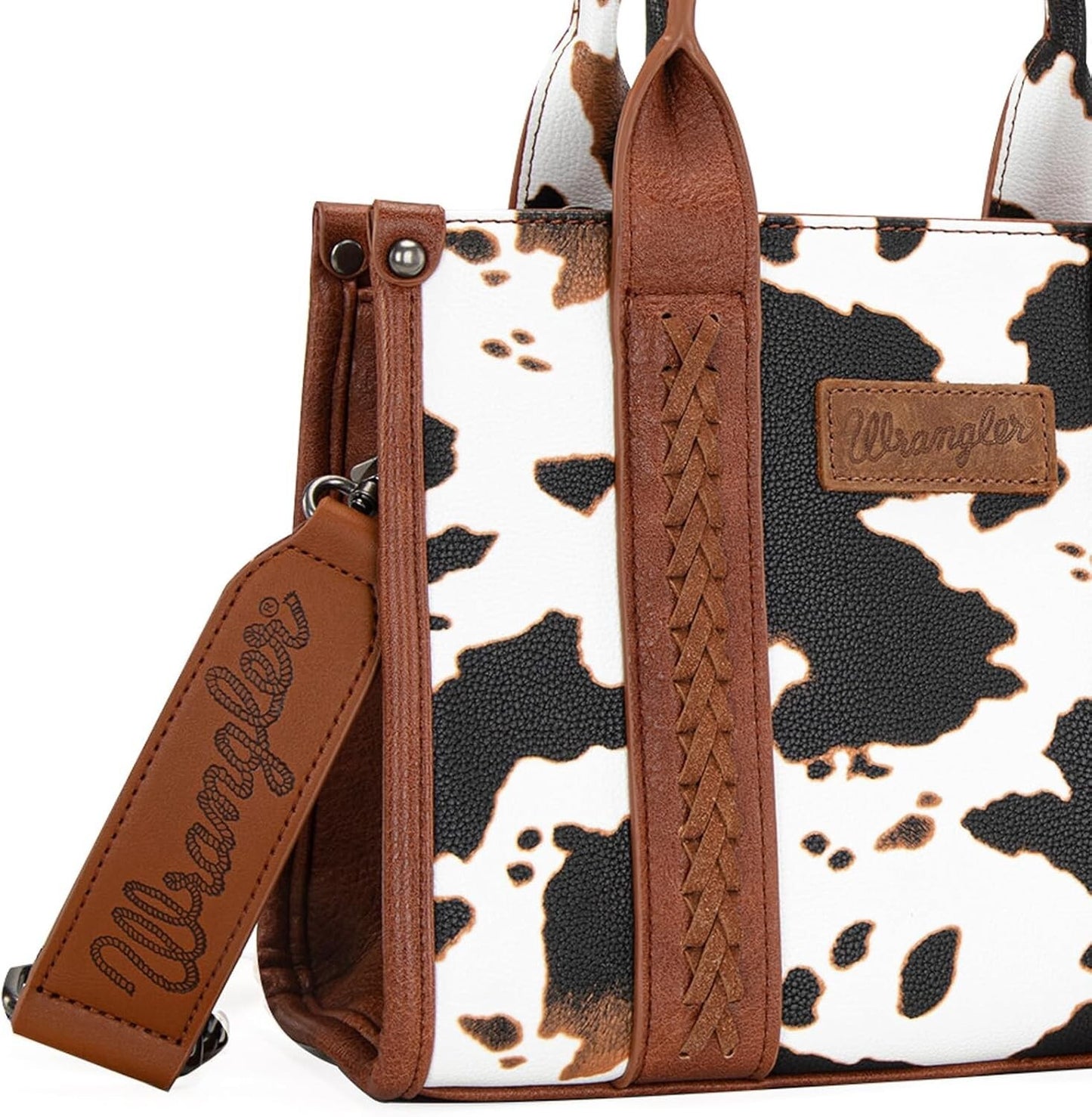 Women’s Cow Print Tote Bag Purse with Signature Strap