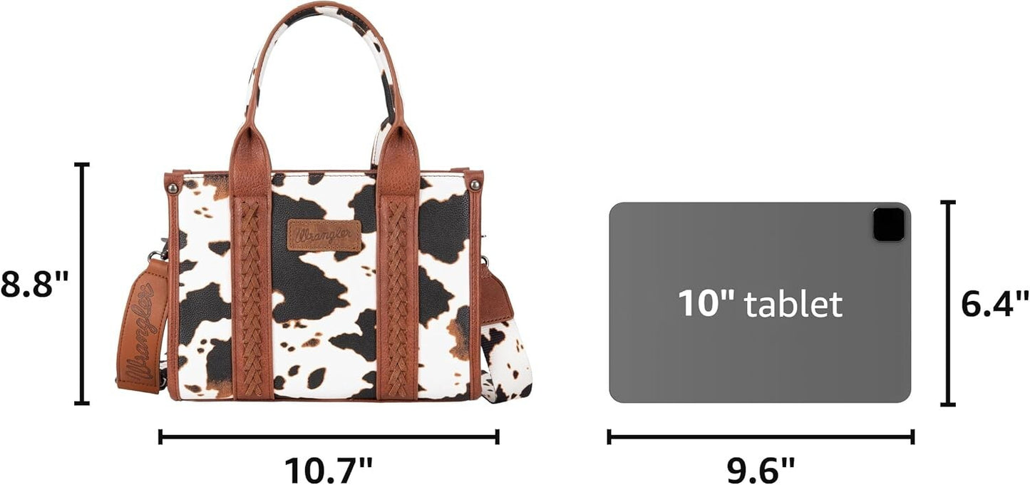 Women’s Cow Print Tote Bag Purse with Signature Strap