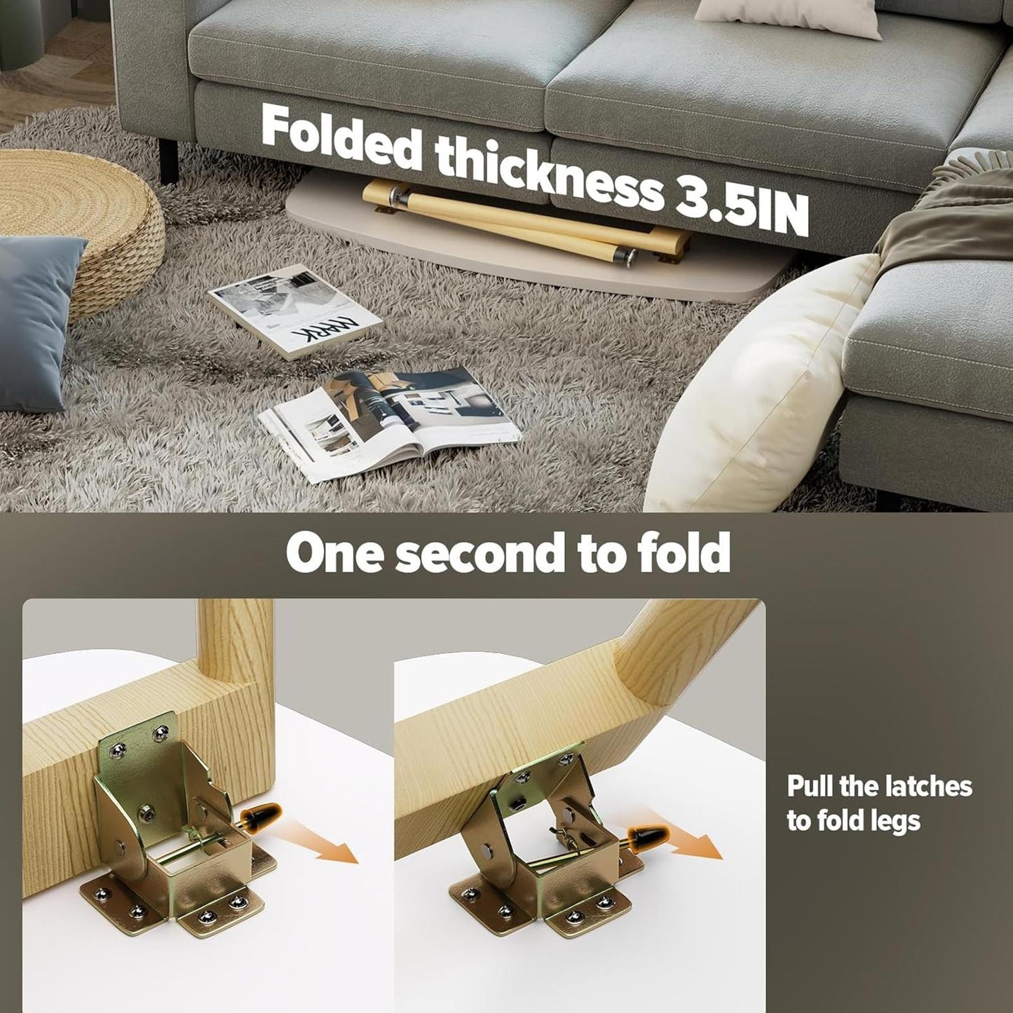 White Portable Folding Coffee Table, 39.3" Rectangular Living Room Table