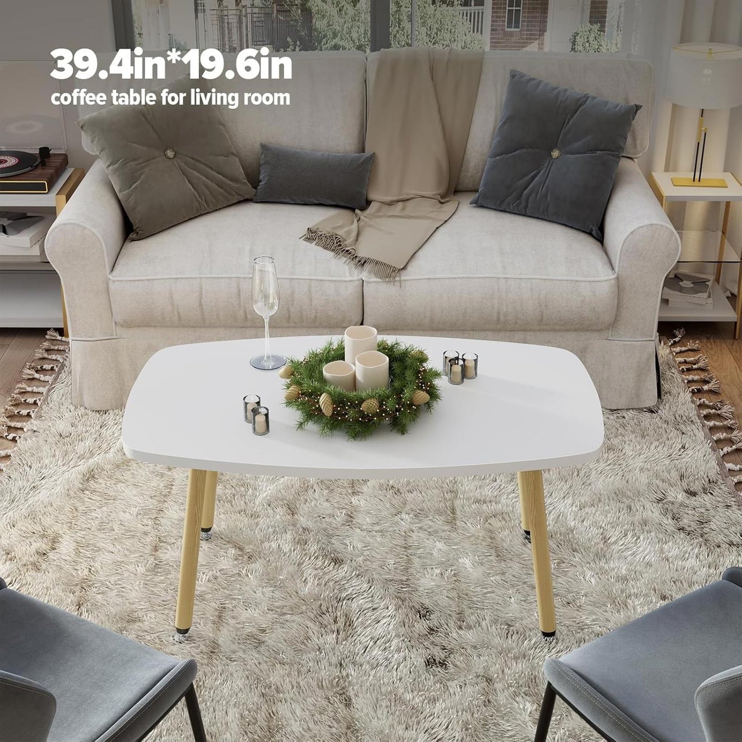 White Portable Folding Coffee Table, 39.3" Rectangular Living Room Table