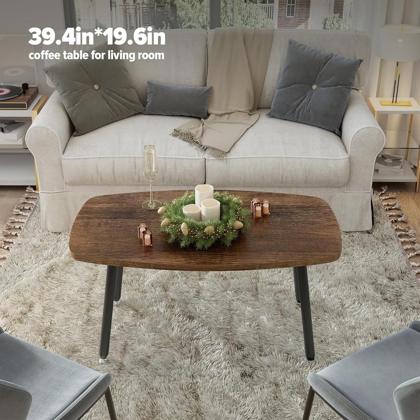Brown Folding Coffee Table 39.3" Portable Rectangular Living Room Table