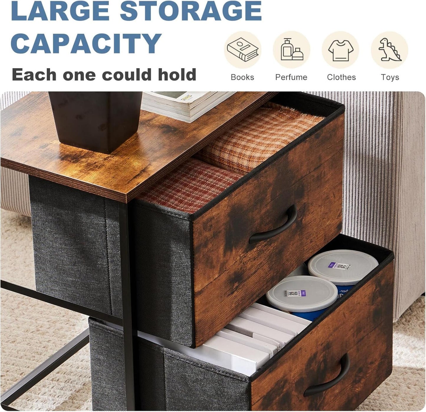 Nightstand Small Dresser with 2 Fabric Drawers Side Tables Bedroom End Table Kid