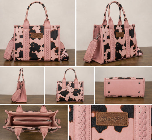 Women’s Cow Print Tote Bag Purse with Signature Strap