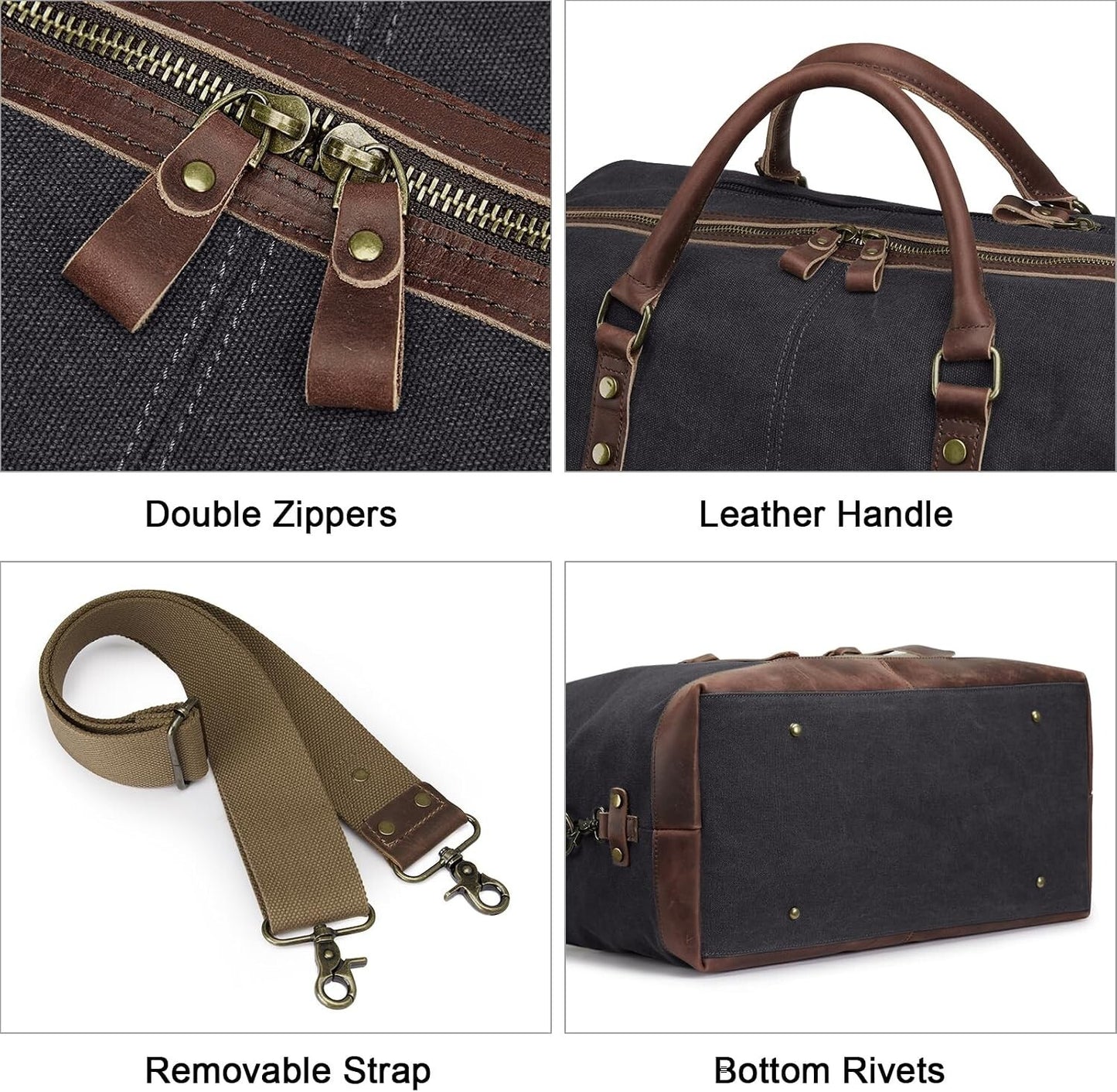 Men's Canvas Travel Duffel Bag Leather Carry On Weekender