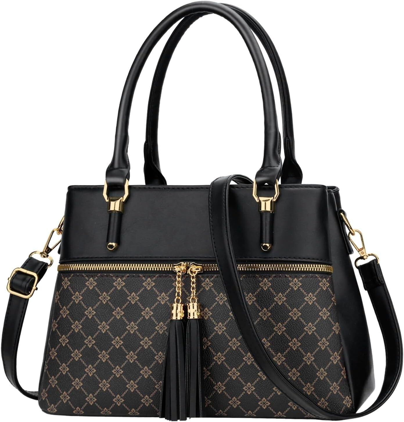 Women's PU Leather Satchel Crossbody Purse 3 Zip Tassel
