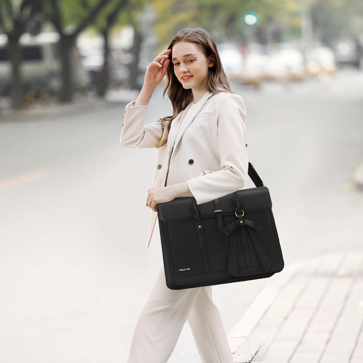 Women's PU Leather Laptop Bag Convertible Backpack Bowknot