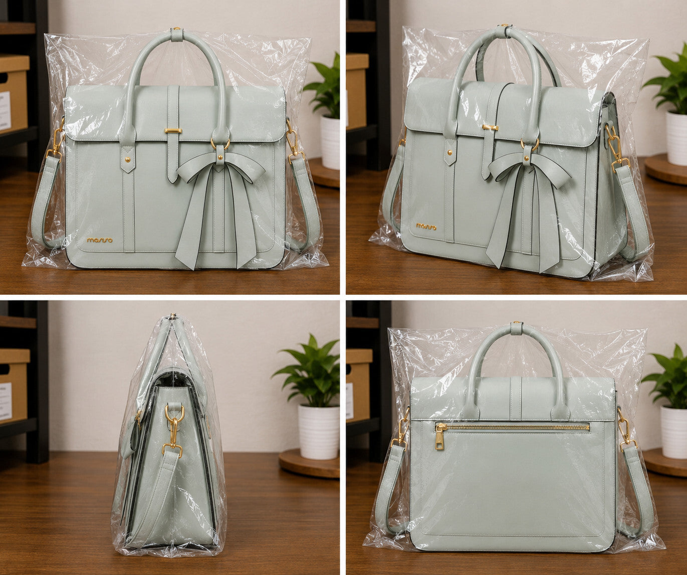 Women's PU Leather Laptop Bag Convertible Backpack Bowknot